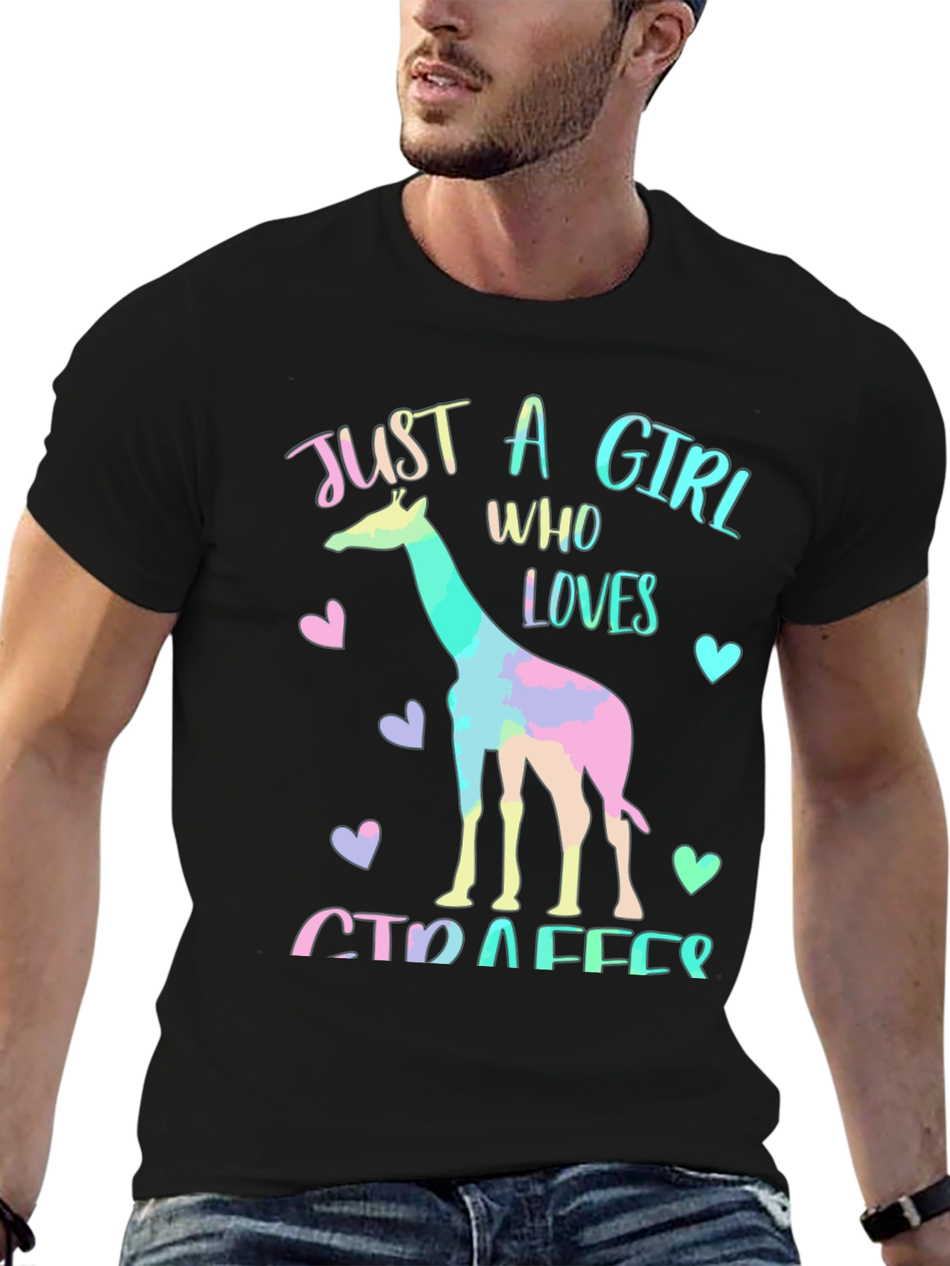 Black Giraffe Lover T-Shirt - Just A Girl Who Loves Giraffes Tee view 6