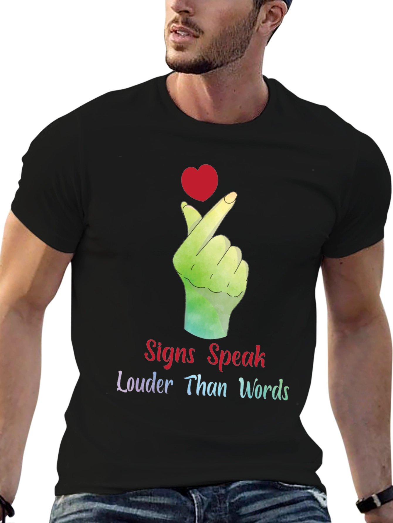 Black Signs Speak Louder Than Words Graphic Tee view 6