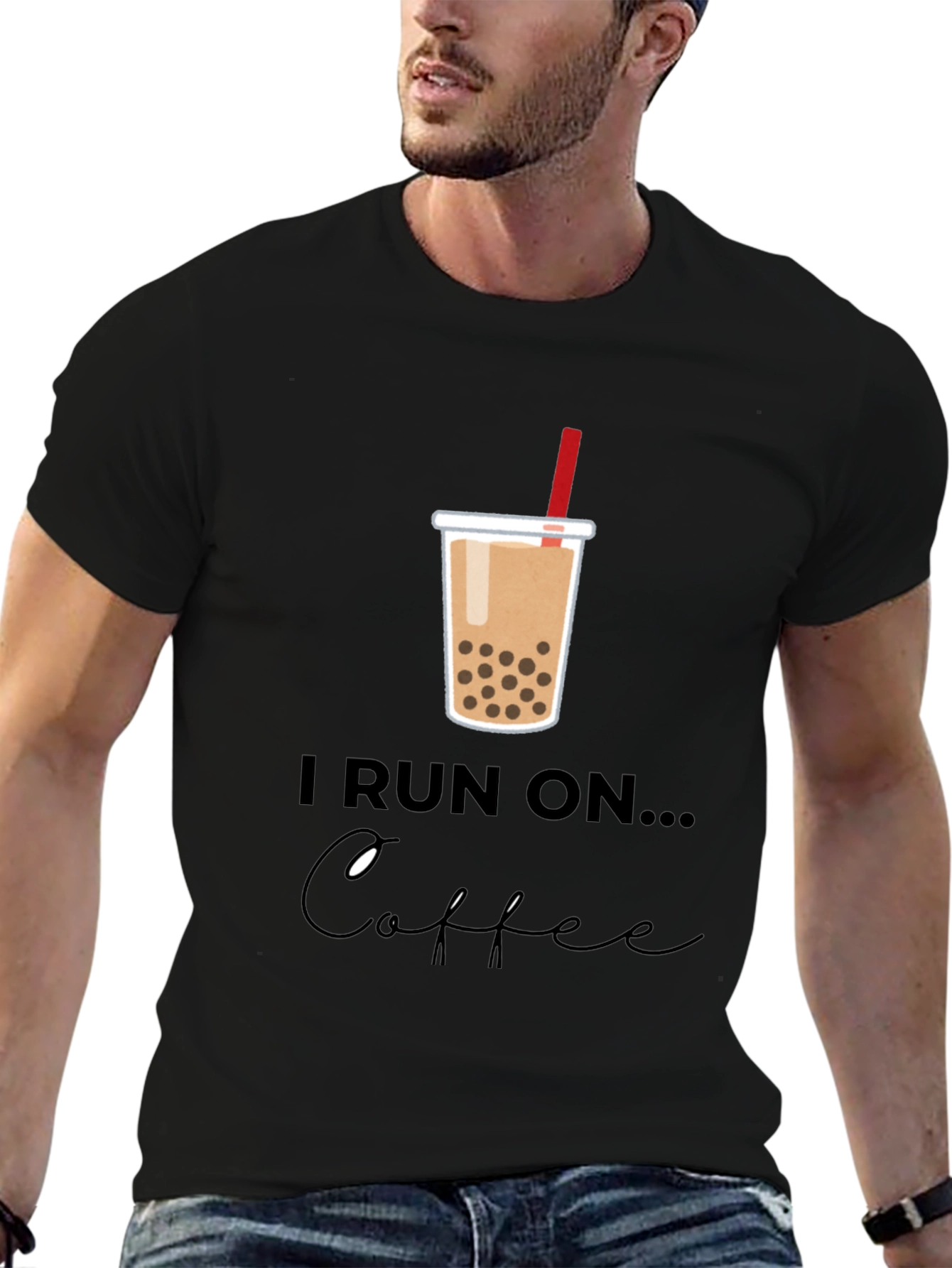 Black I Run on Boba Bubble Tea Graphic T-Shirt view 6
