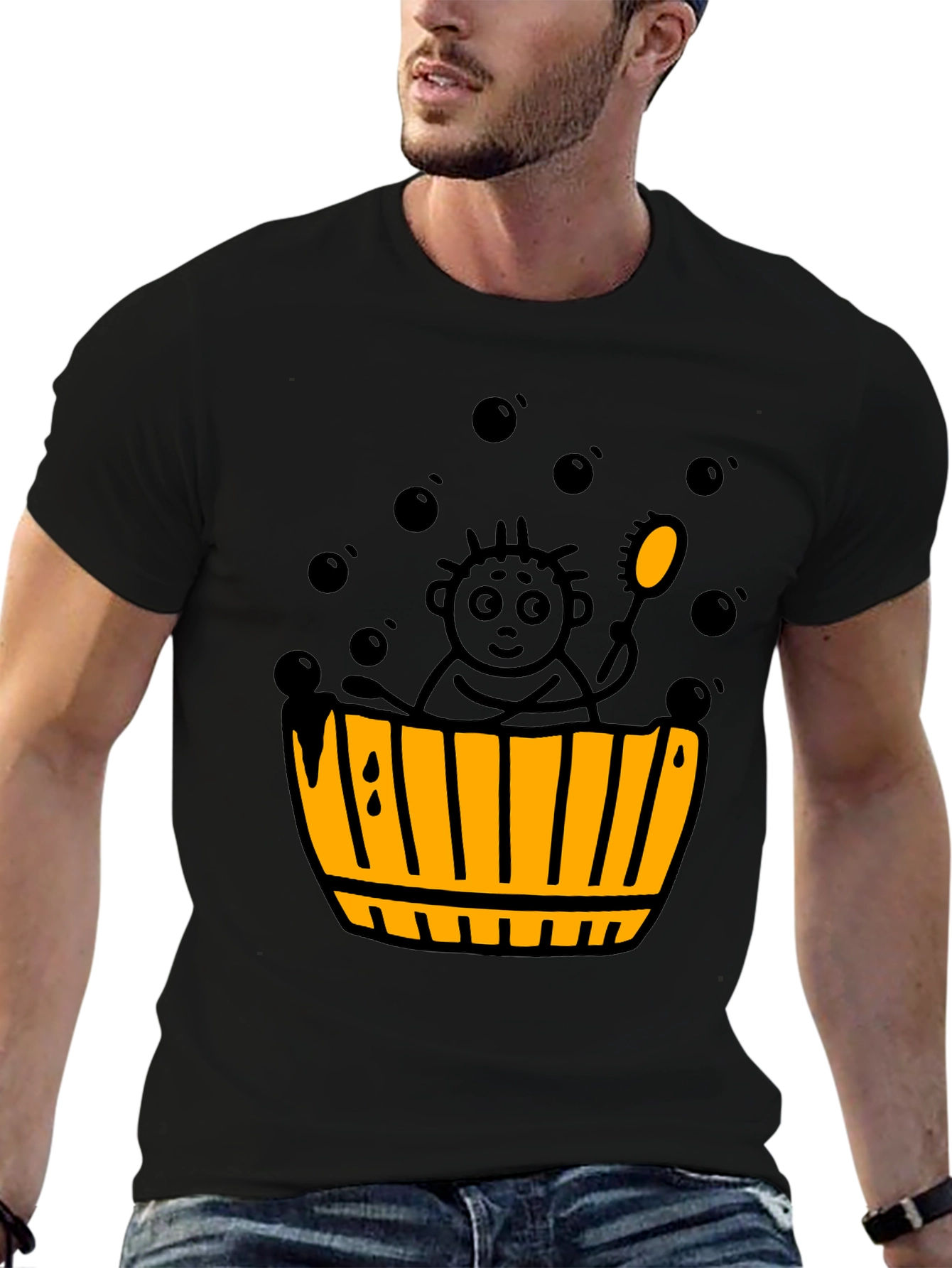 Black Cartoon Bath Time T-Shirt view 6