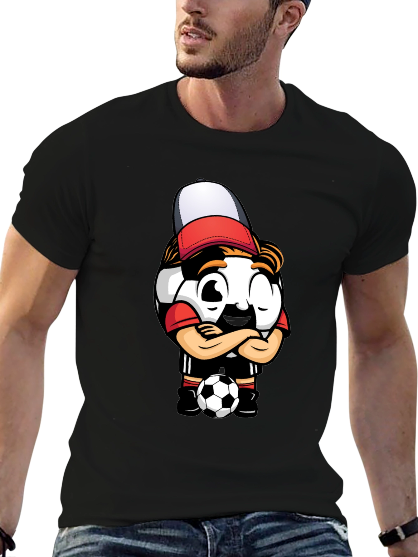 Black Soccer Ball Cartoon T-Shirt - Cool Graphic Tee view 6