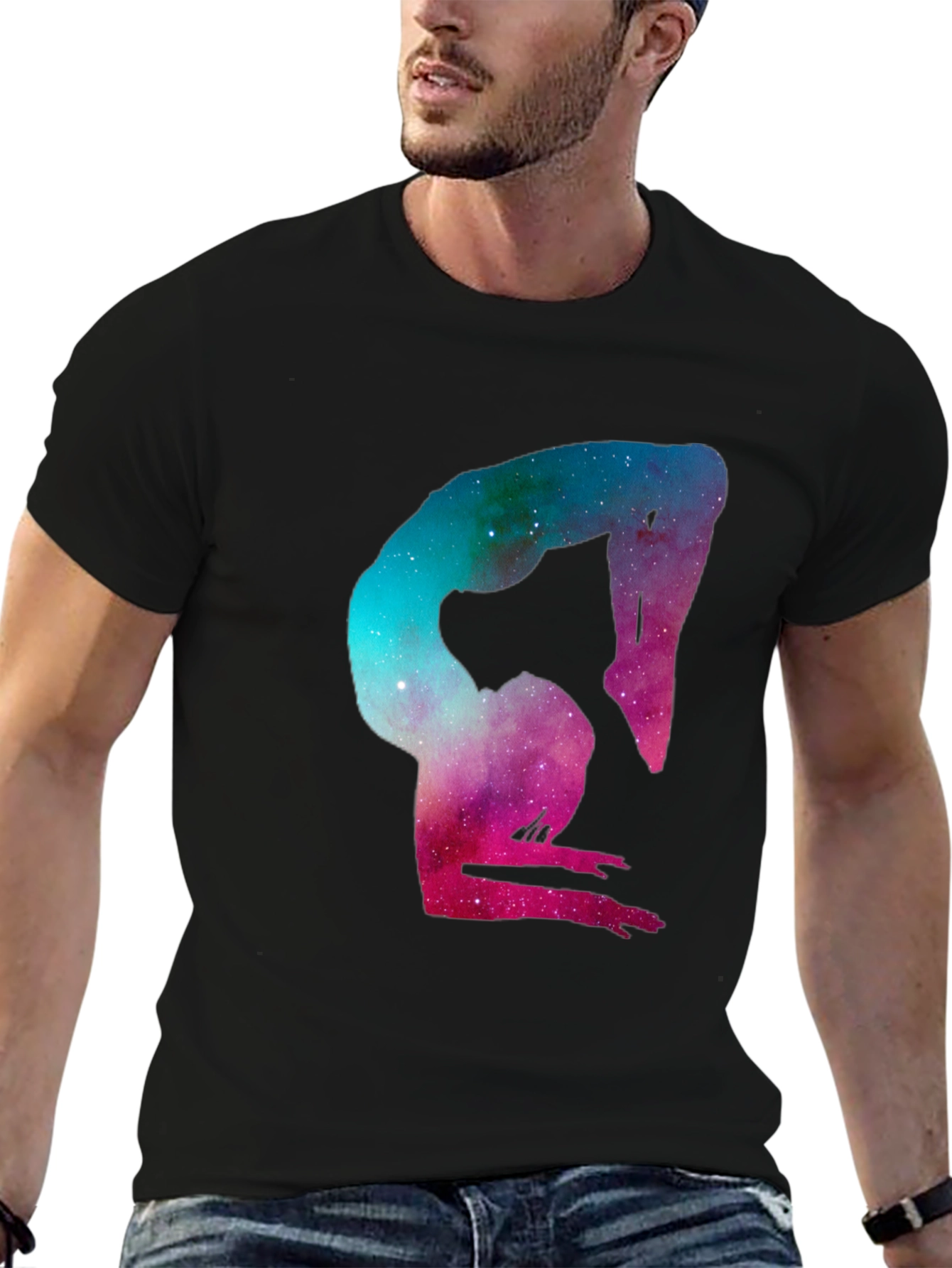 Black Cosmic Yoga Pose Graphic Tee - Black Cotton Blend view 6