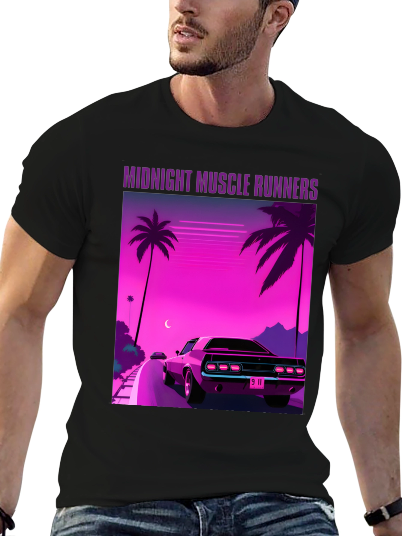 Black Midnight Muscle Runners Graphic Tee view 6