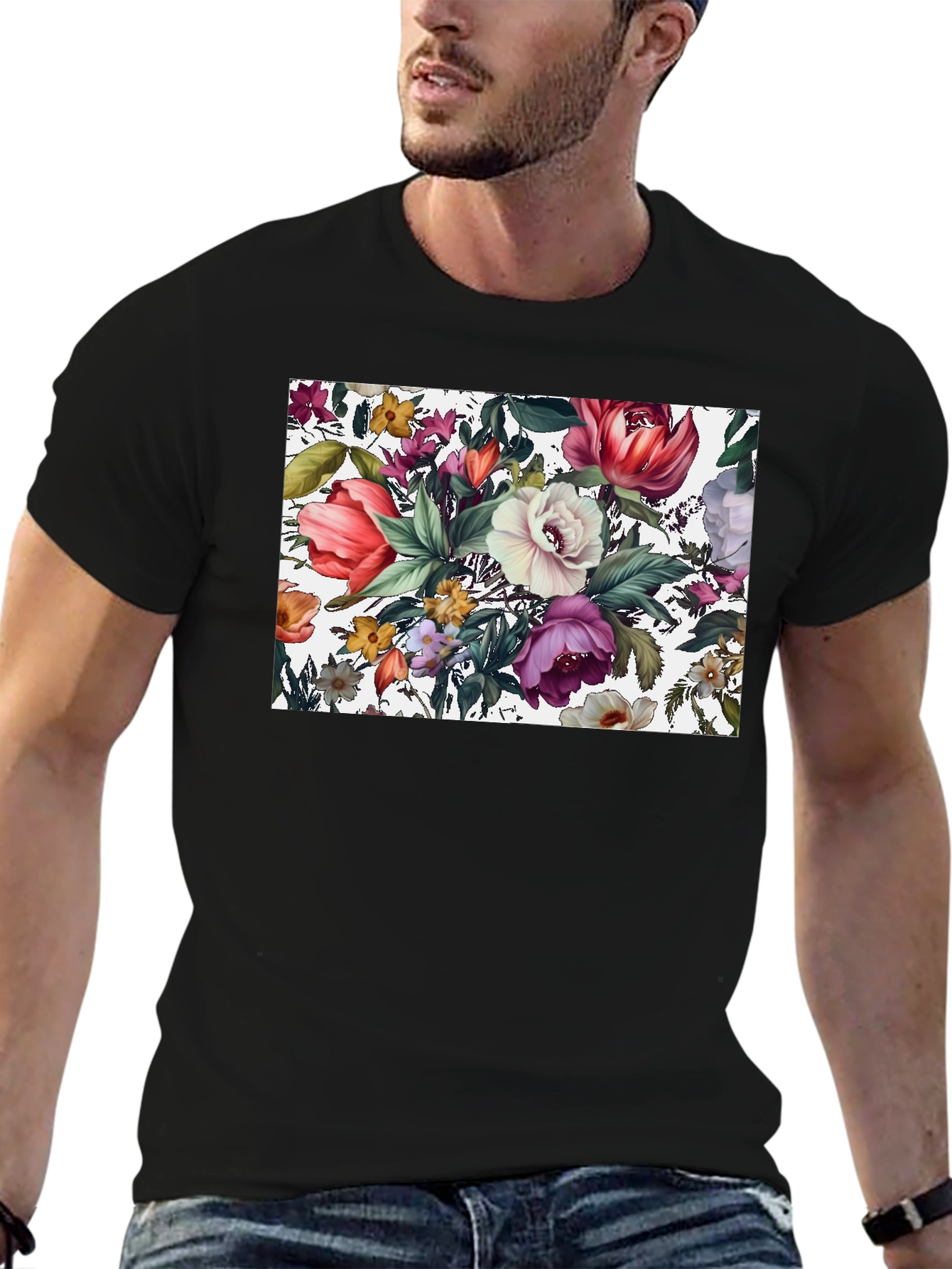Black Floral Print Black T-Shirt view 6