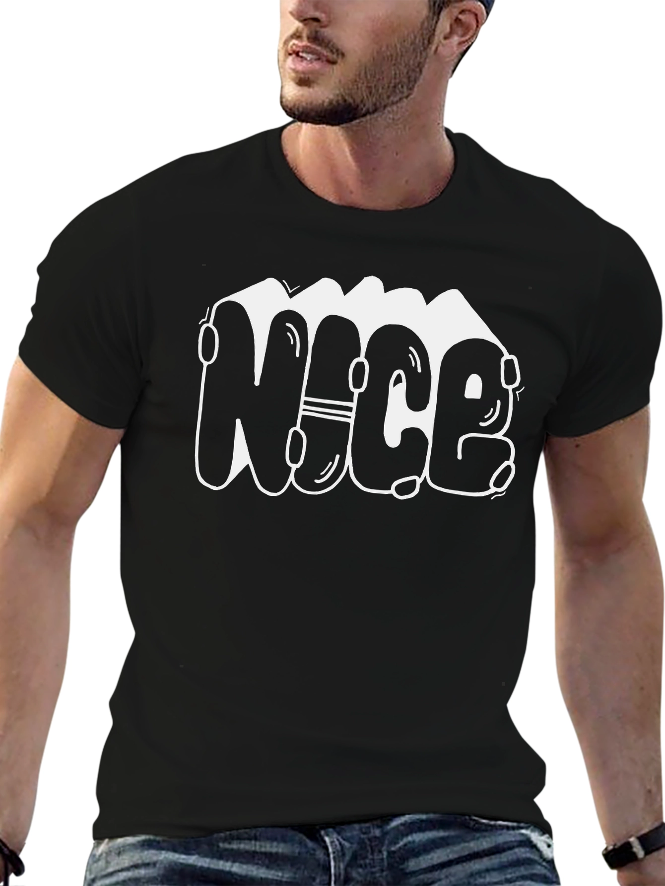 Black NICE Graphic Print Black T-Shirt view 6