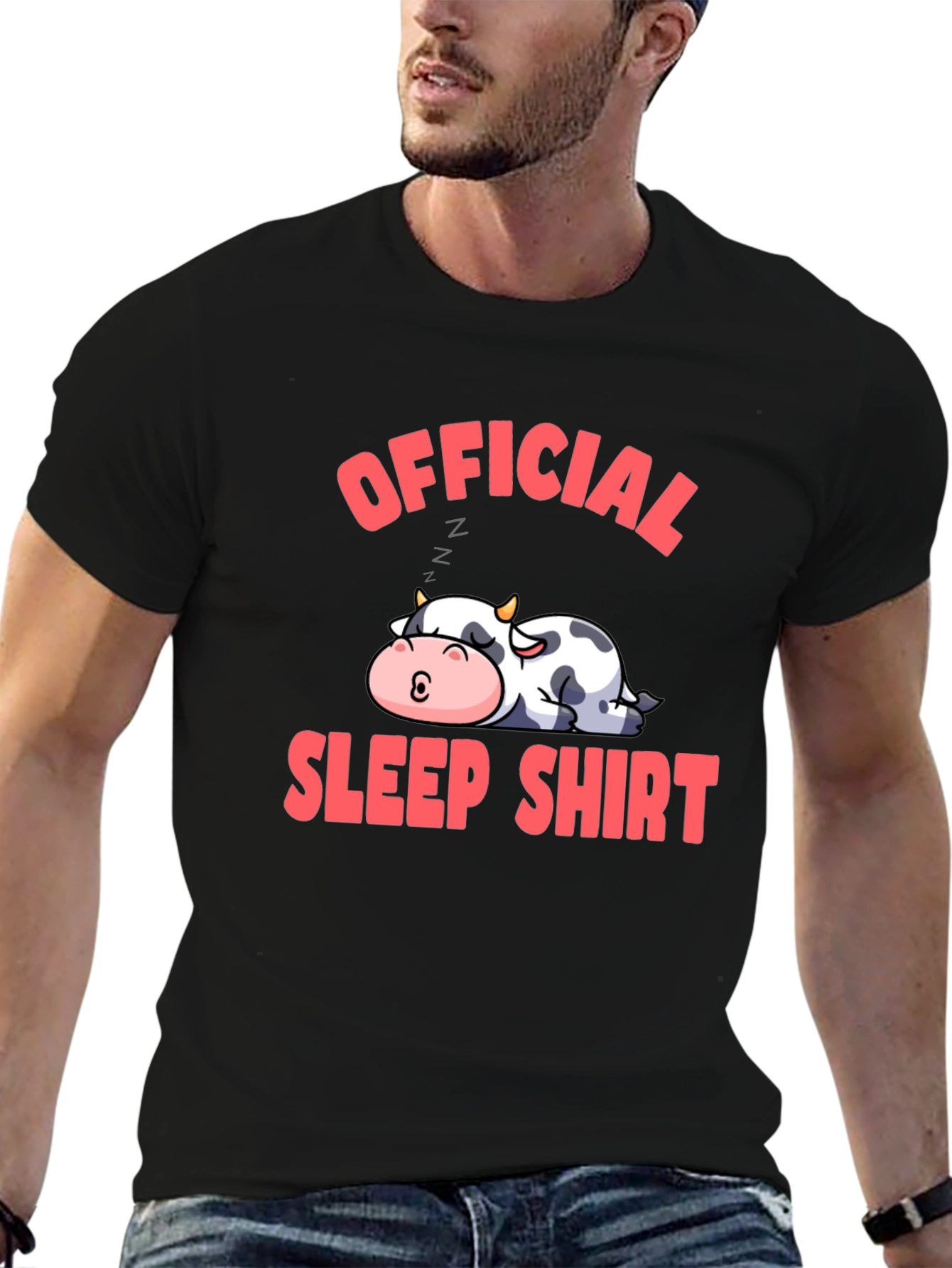 Black Official Sleep Shirt Cow Graphic Tee view 6