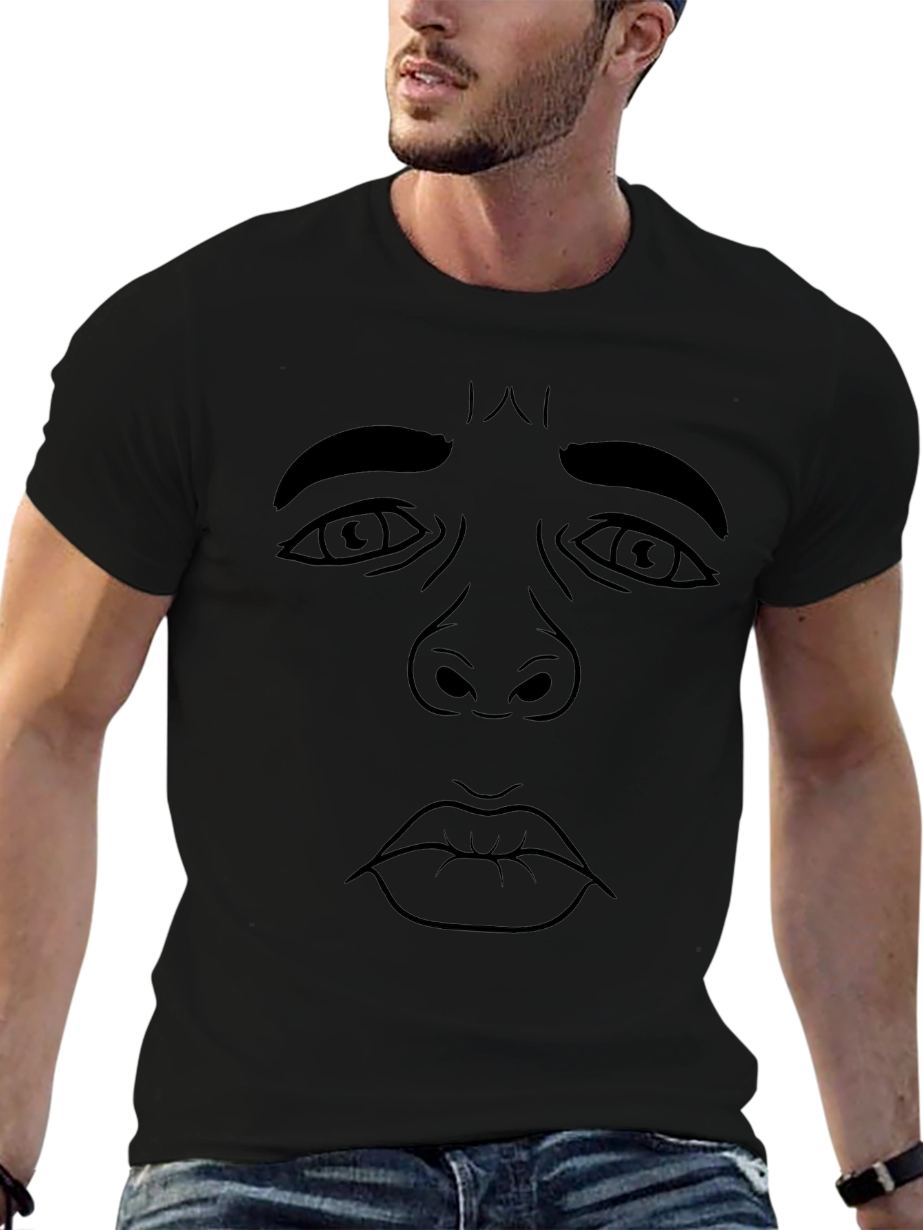 Black Expressive Face Graphic Black T-Shirt view 6