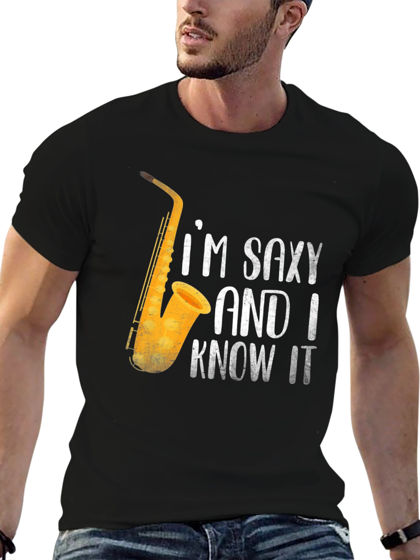 Black Saxy & I Know It T-Shirt | Funny Saxophone Player Tee view 6