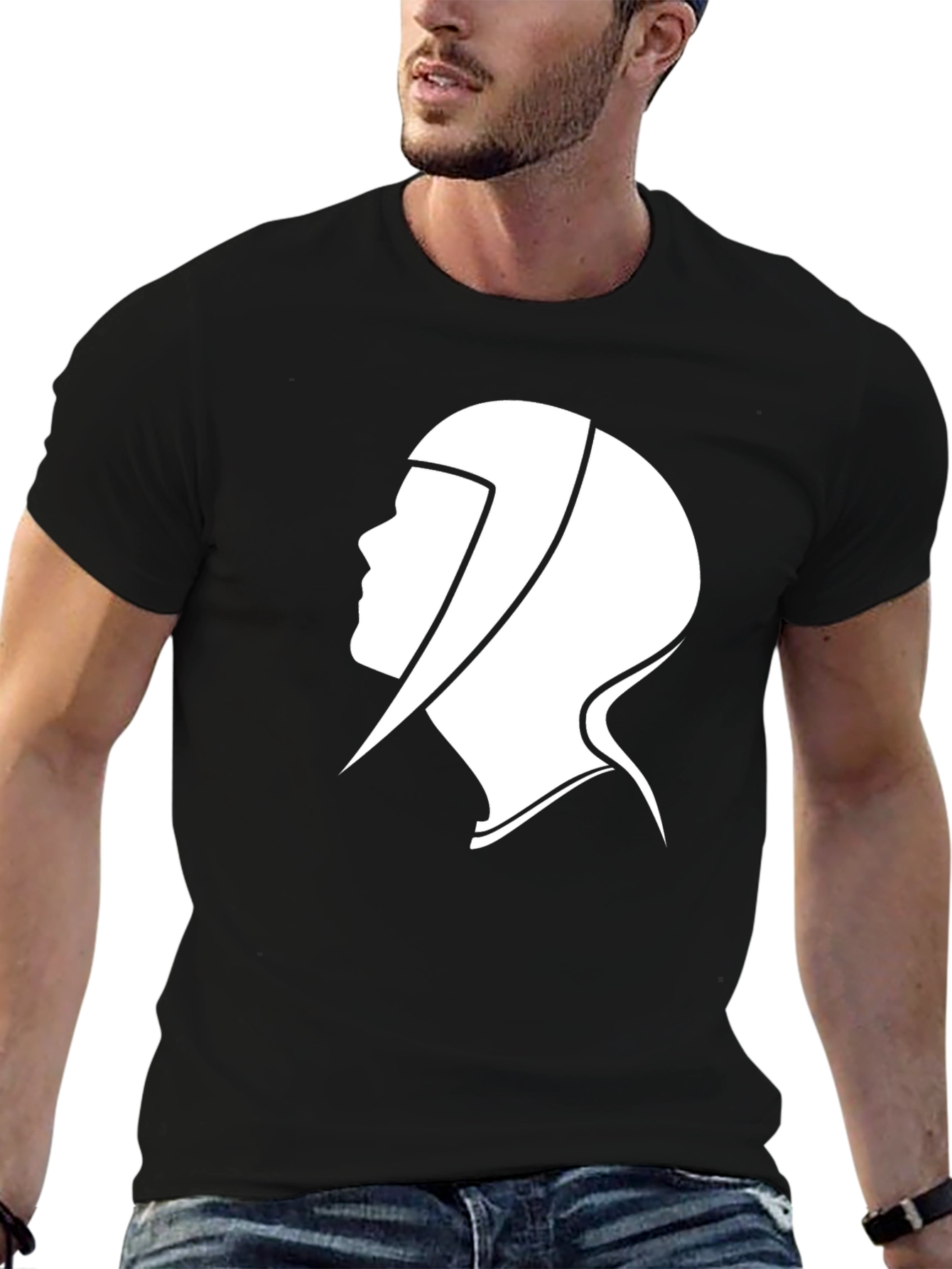 Black Sci-Fi Profile Graphic Tee - Black Cotton Blend view 6