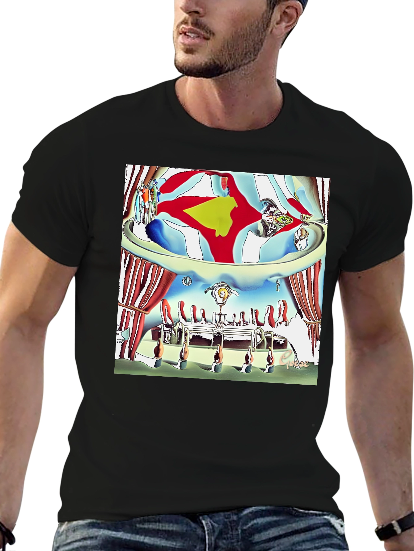 Black Surreal Art Print Black T-Shirt view 6