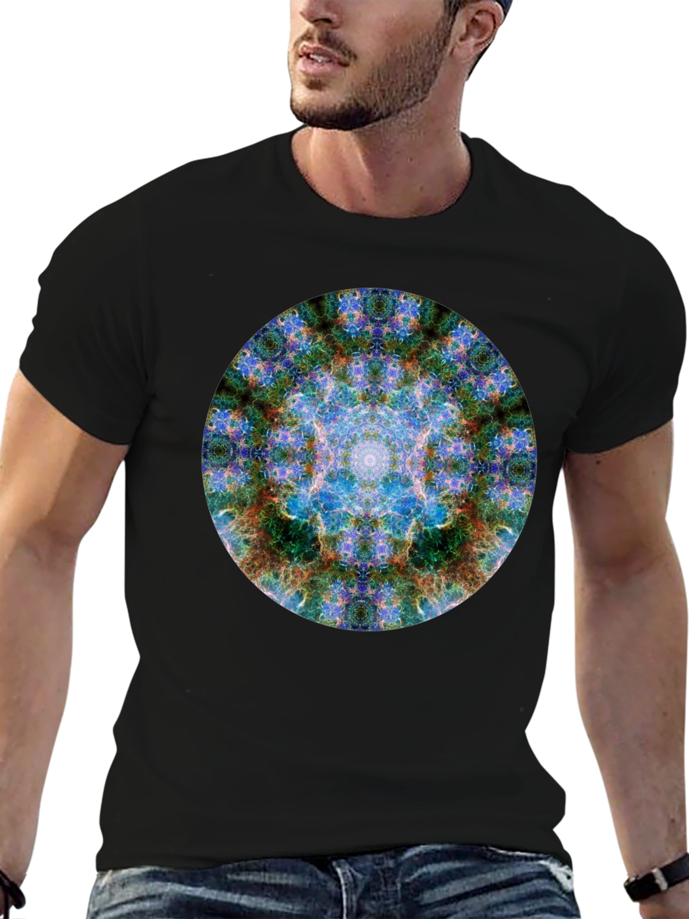 Black Abstract Mandala Graphic Print Crew Neck T-Shirt view 6