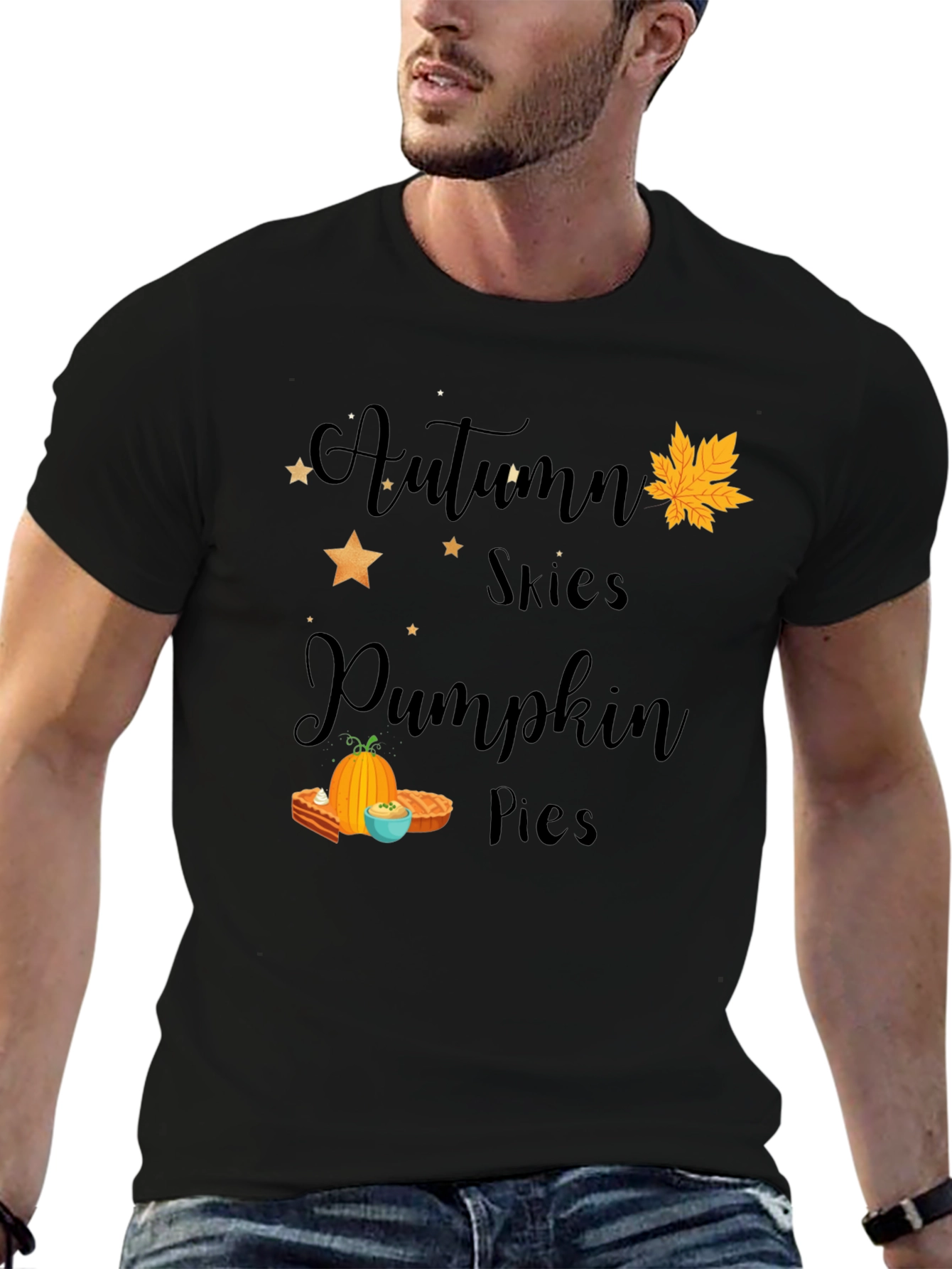 Black Autumn Skies Pumpkin Pies Graphic T-Shirt view 6