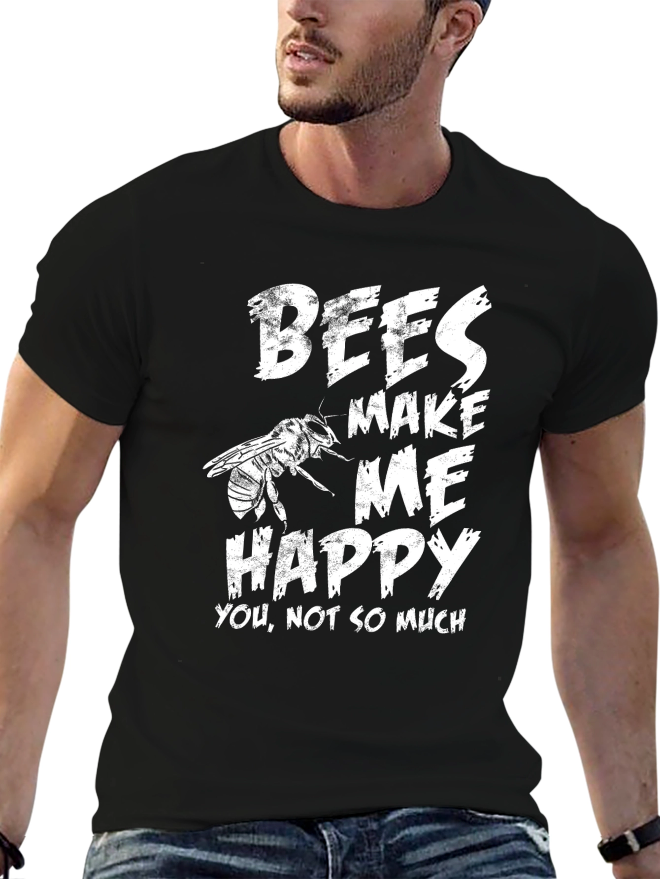 Black Bees Make Me Happy T-Shirt - Black view 6