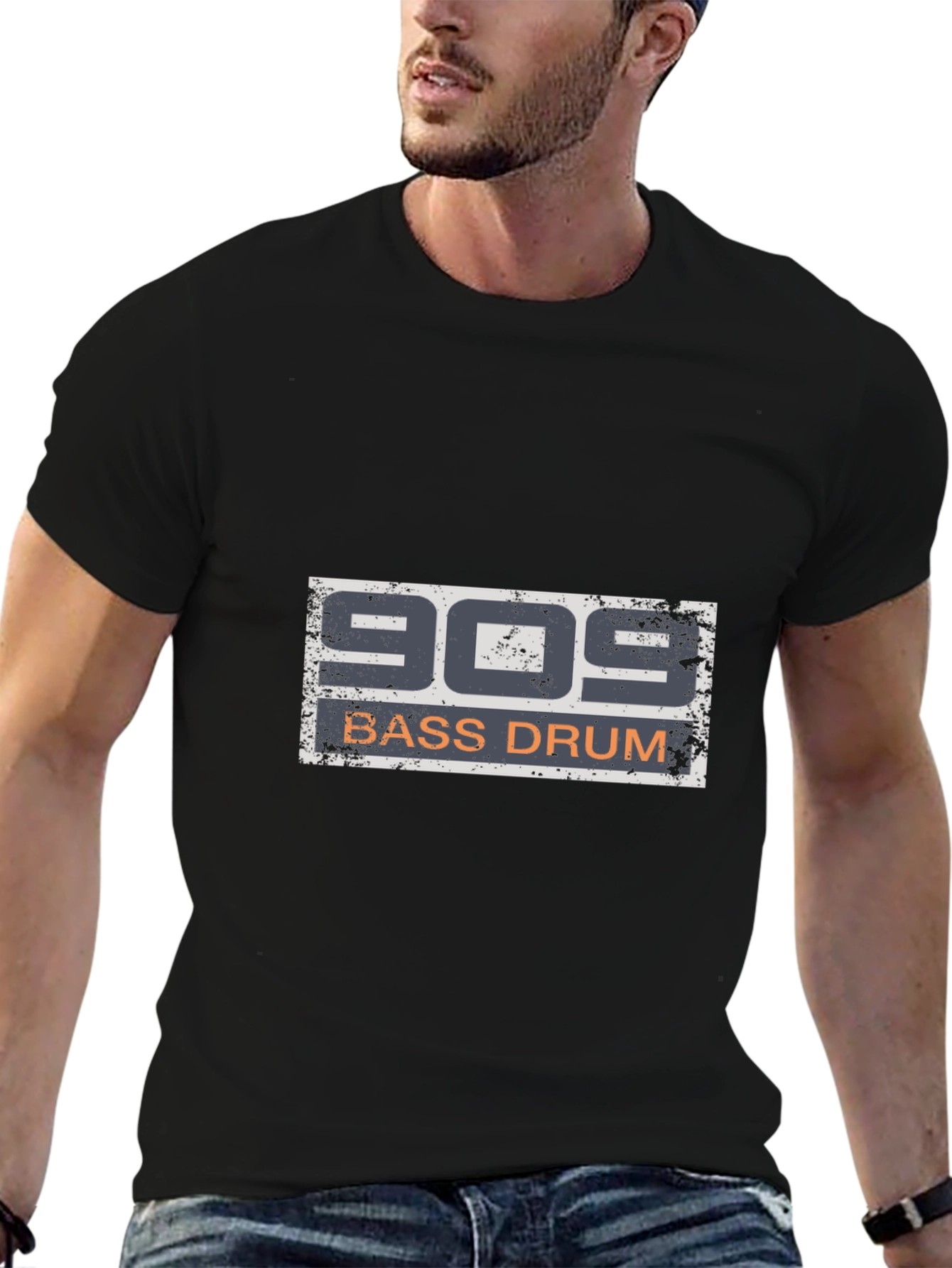 Black 909 Bass Drum T-Shirt - Classic Music Vibe view 6