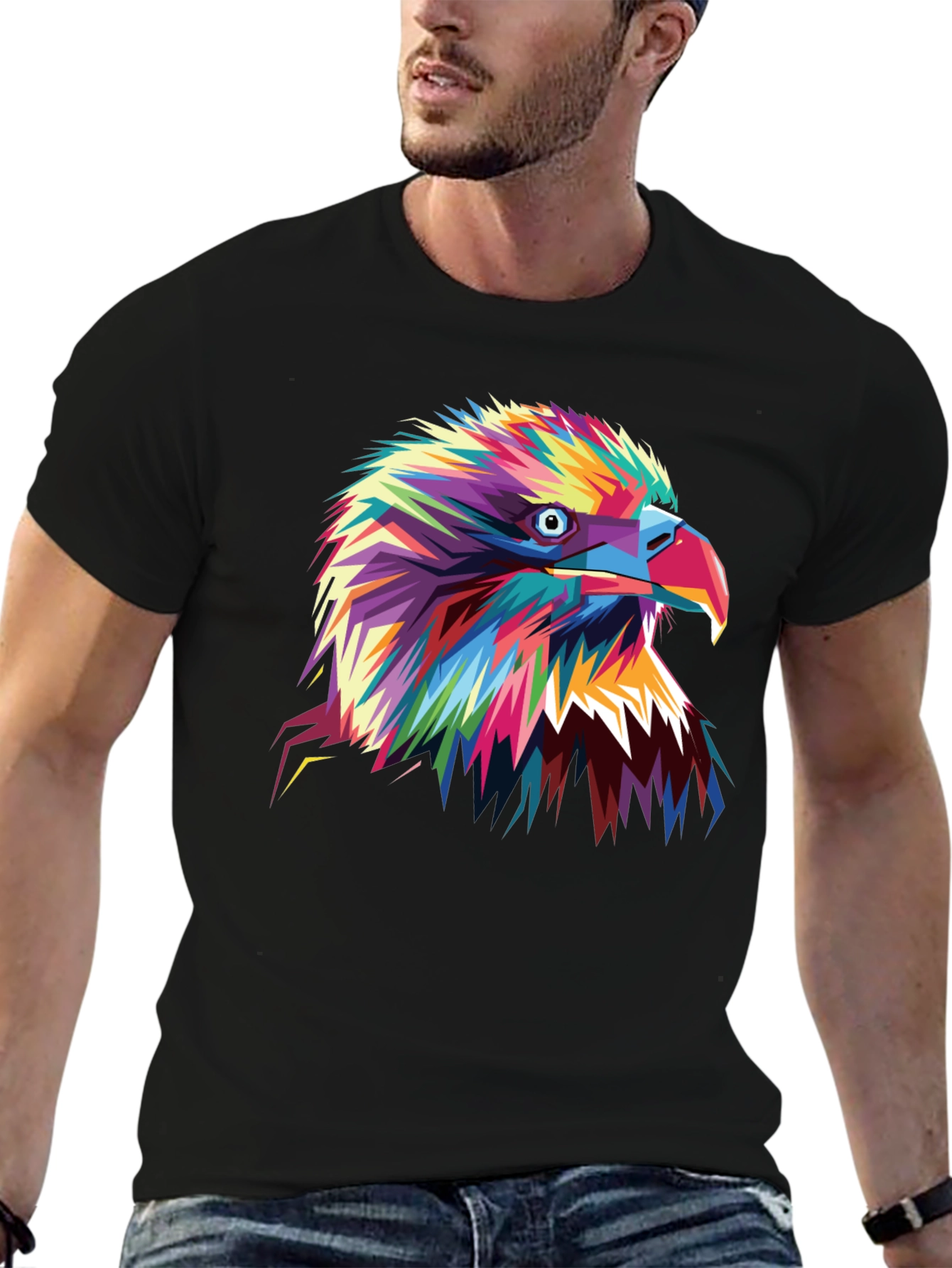 Black Vibrant Eagle Graphic Tee - Bold Colorful Bird Art view 6