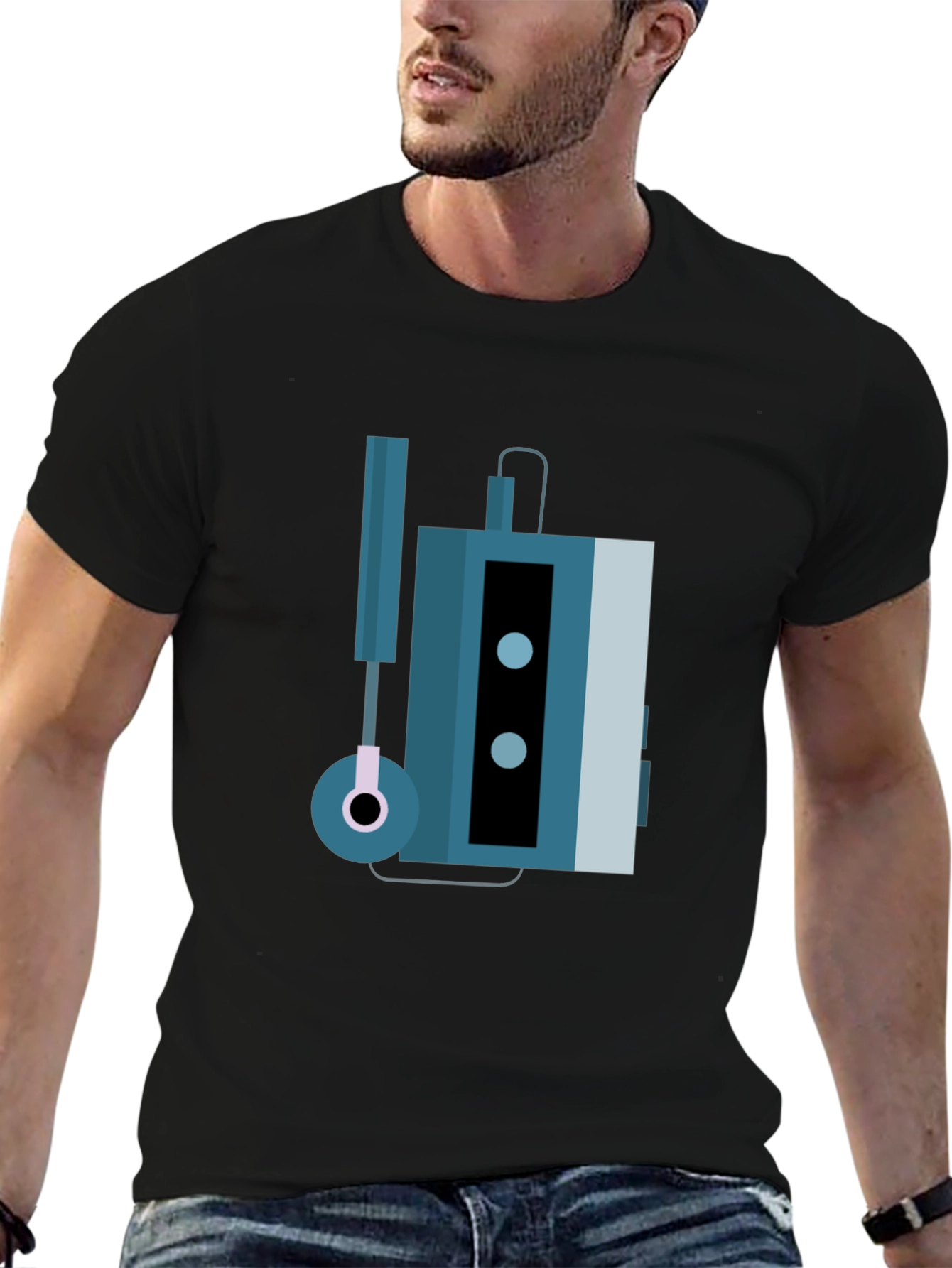 Black Retro Cassette Player Graphic Tee - Black view 6