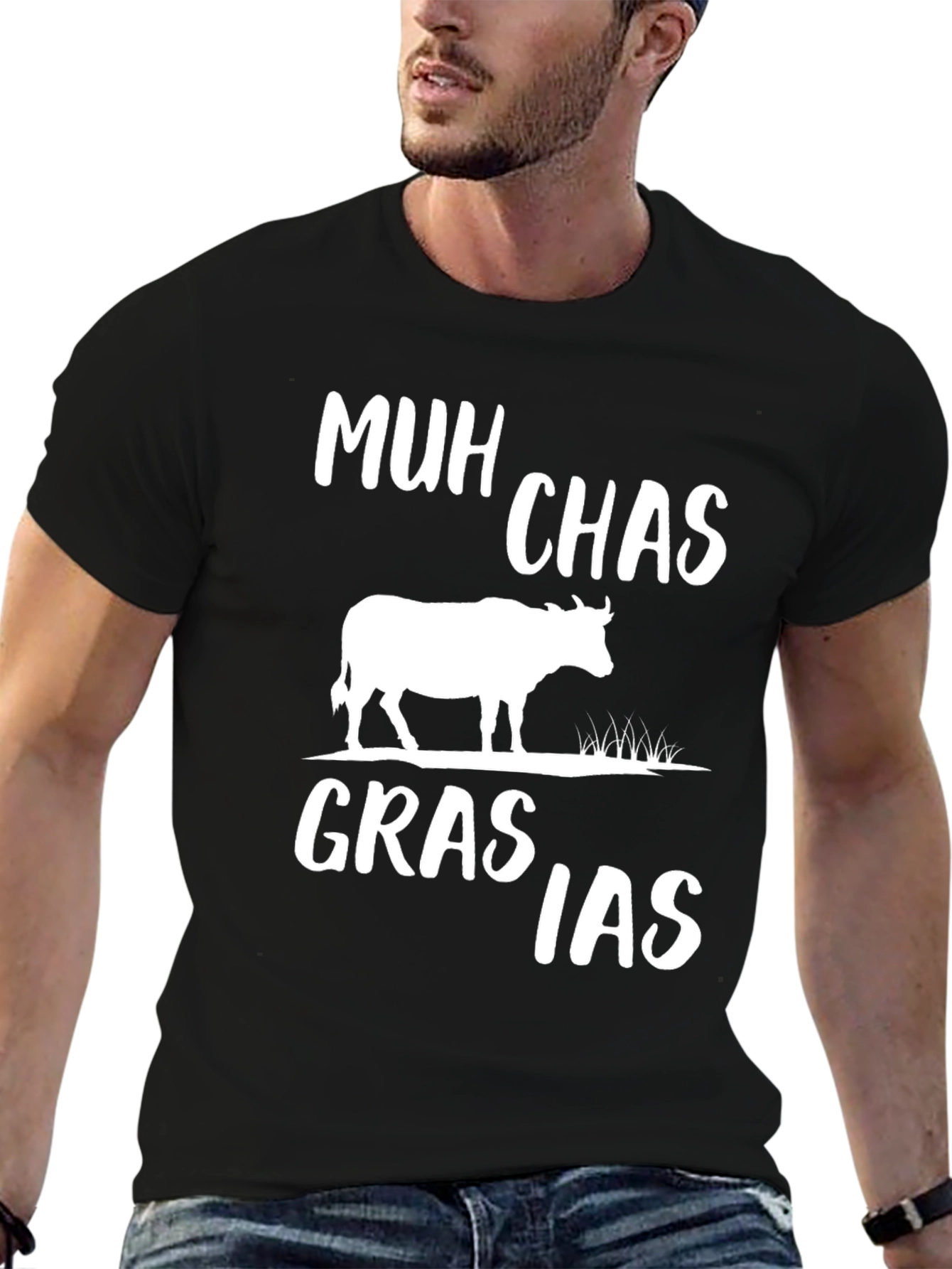 Black Muh Chas Grasias T-Shirt - Funny Cow Graphic Tee view 6