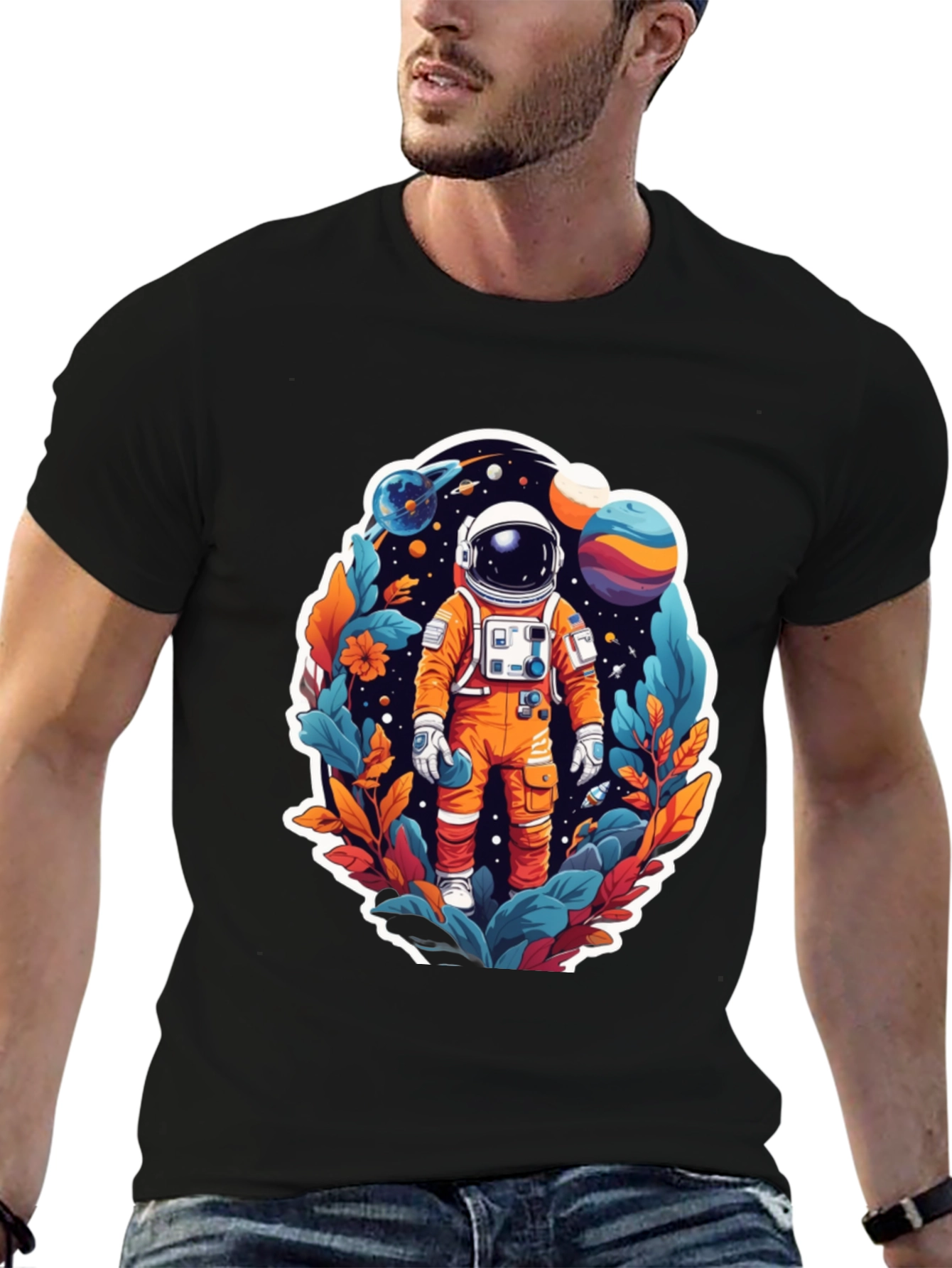 Black Astronaut in Space T-Shirt view 6