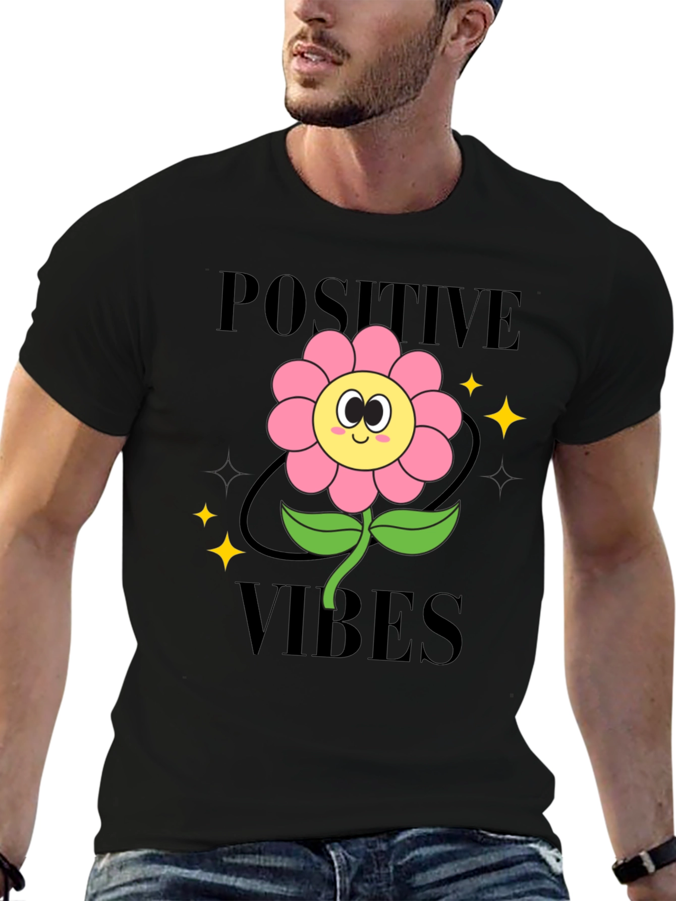 Black Positive Vibes Flower Graphic T-Shirt view 6