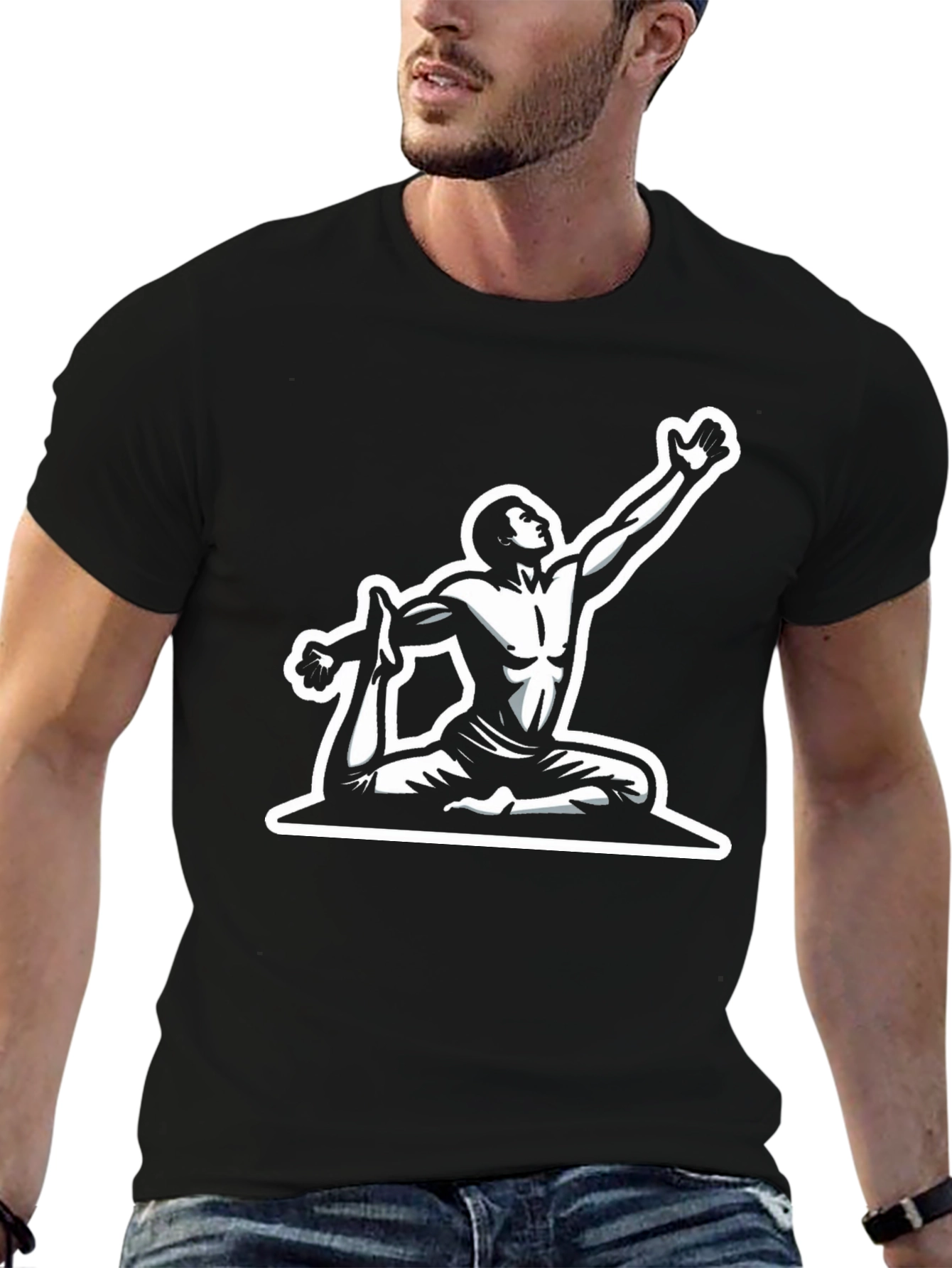 Black Yoga Pose Graphic Tee - Black Cotton Blend view 6