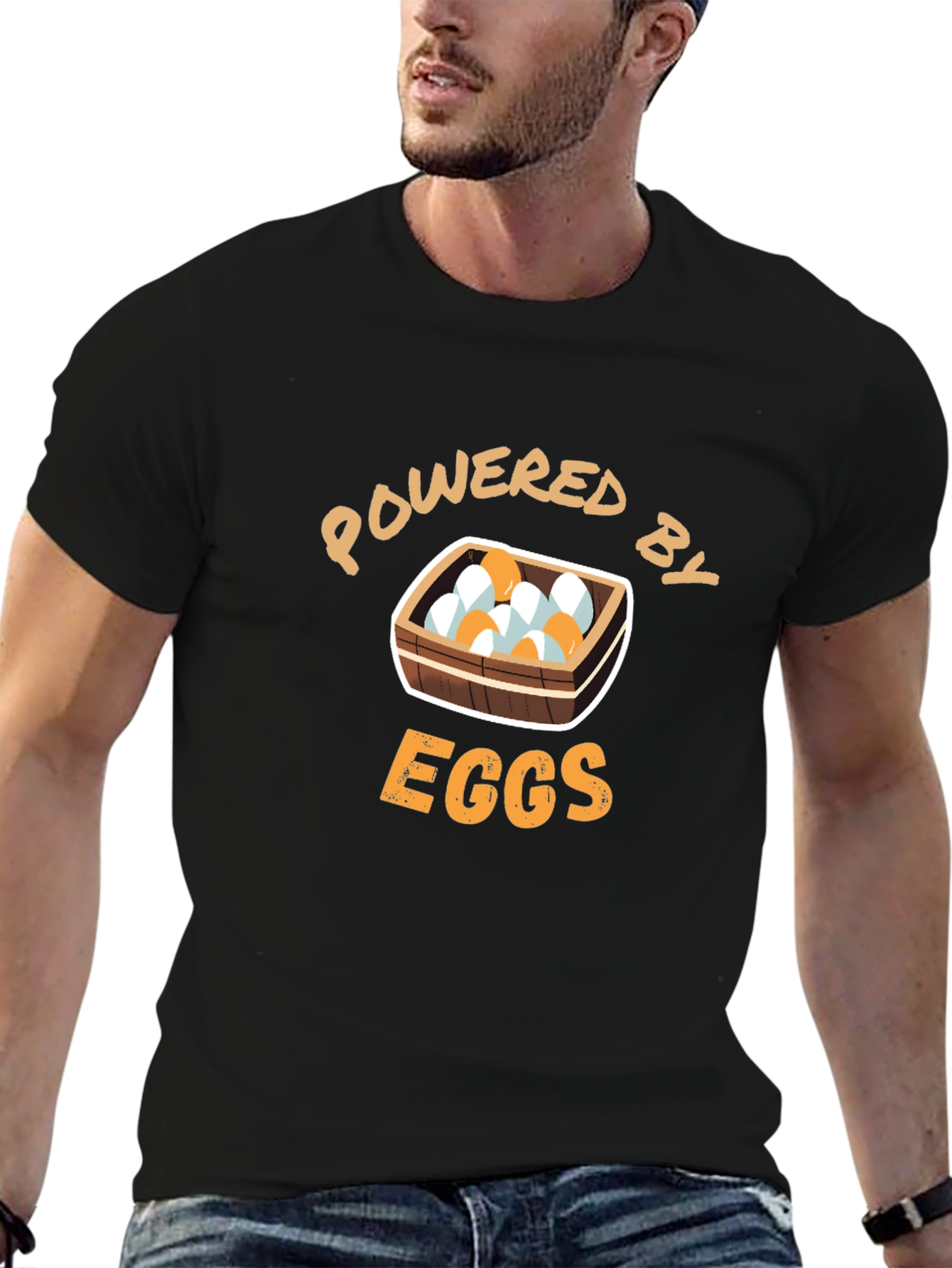 Black Powered By Eggs Graphic T-Shirt view 6