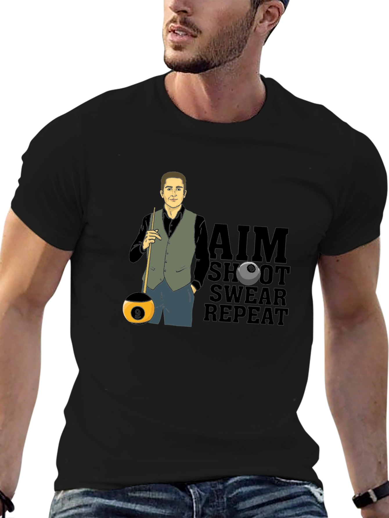 Black Pool Player Graphic Tee - Aim, Shoot, Swear, Repeat! view 6