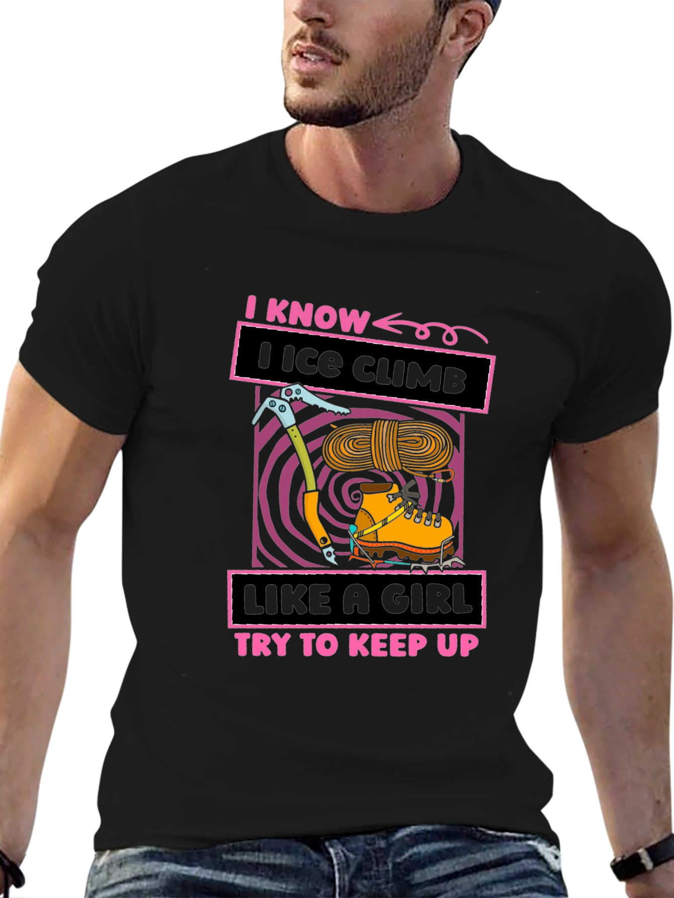 Black I Know I Ice Climb Like a Girl T-Shirt view 6