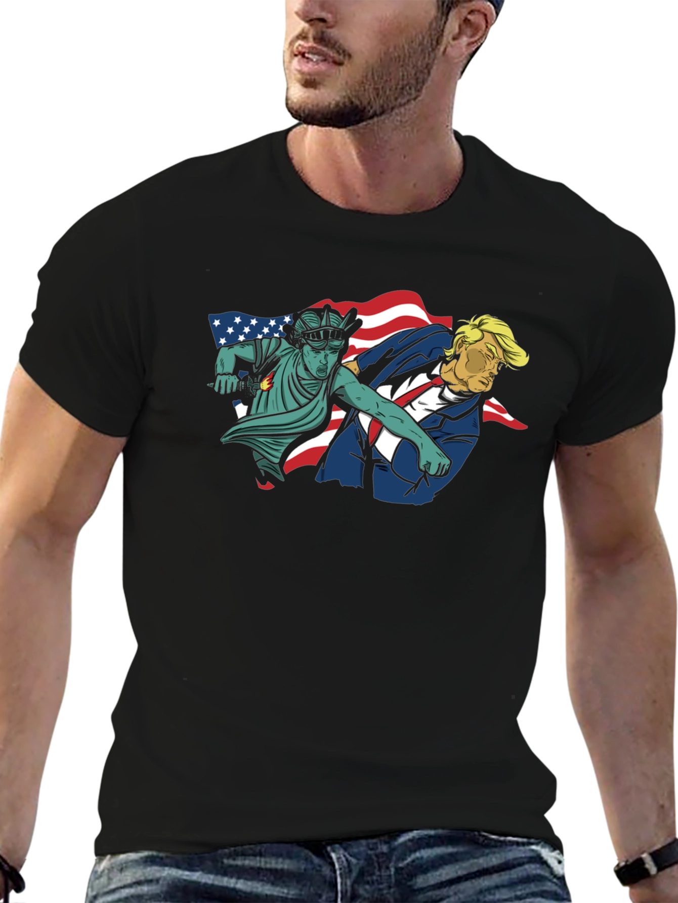 Statue of Liberty Punches Trump Graphic T-Shirt - 6