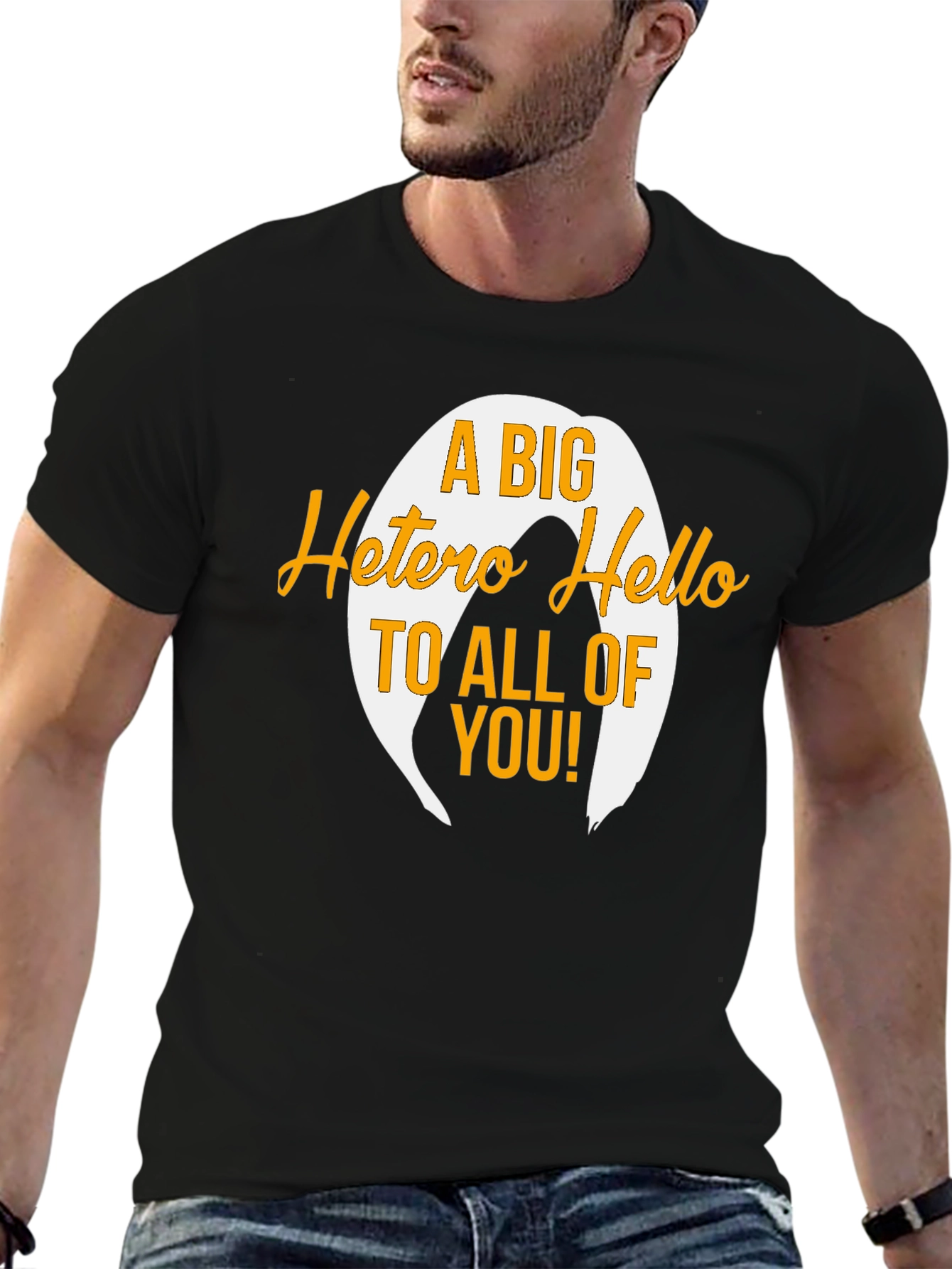 Black A Big Hetero Hello Black T-Shirt view 6