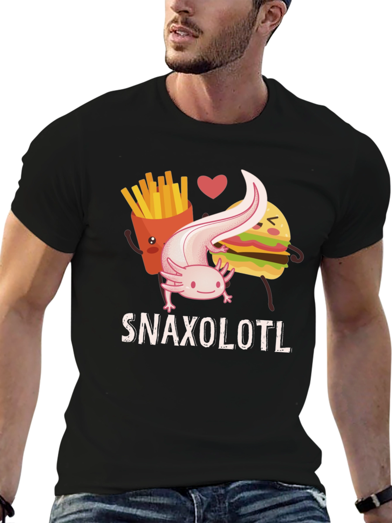 Black Snaxolotl Funny Axolotl Food Lover T-Shirt view 6
