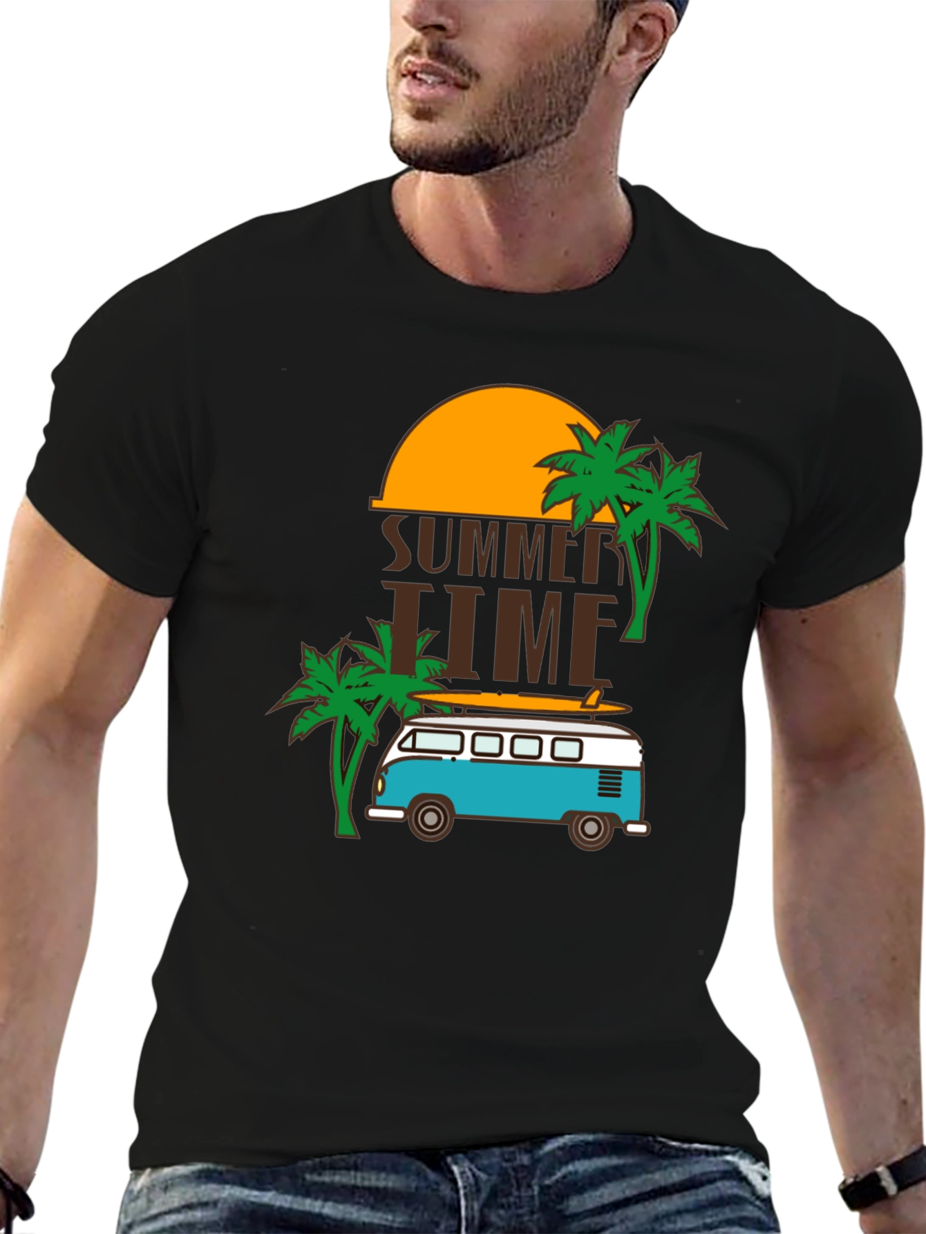 Black Summer Time Beach Van Graphic Tee view 6