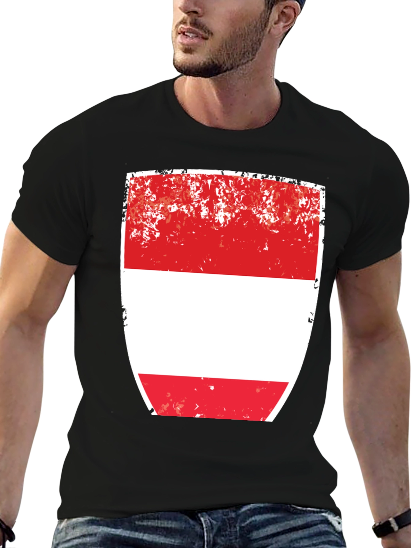 Black Austria Flag T-Shirt - Red and White Shield Design view 6