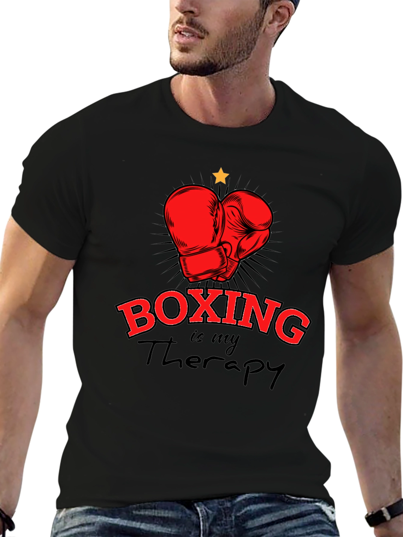 Black Boxing is My Therapy T-Shirt - Black view 6