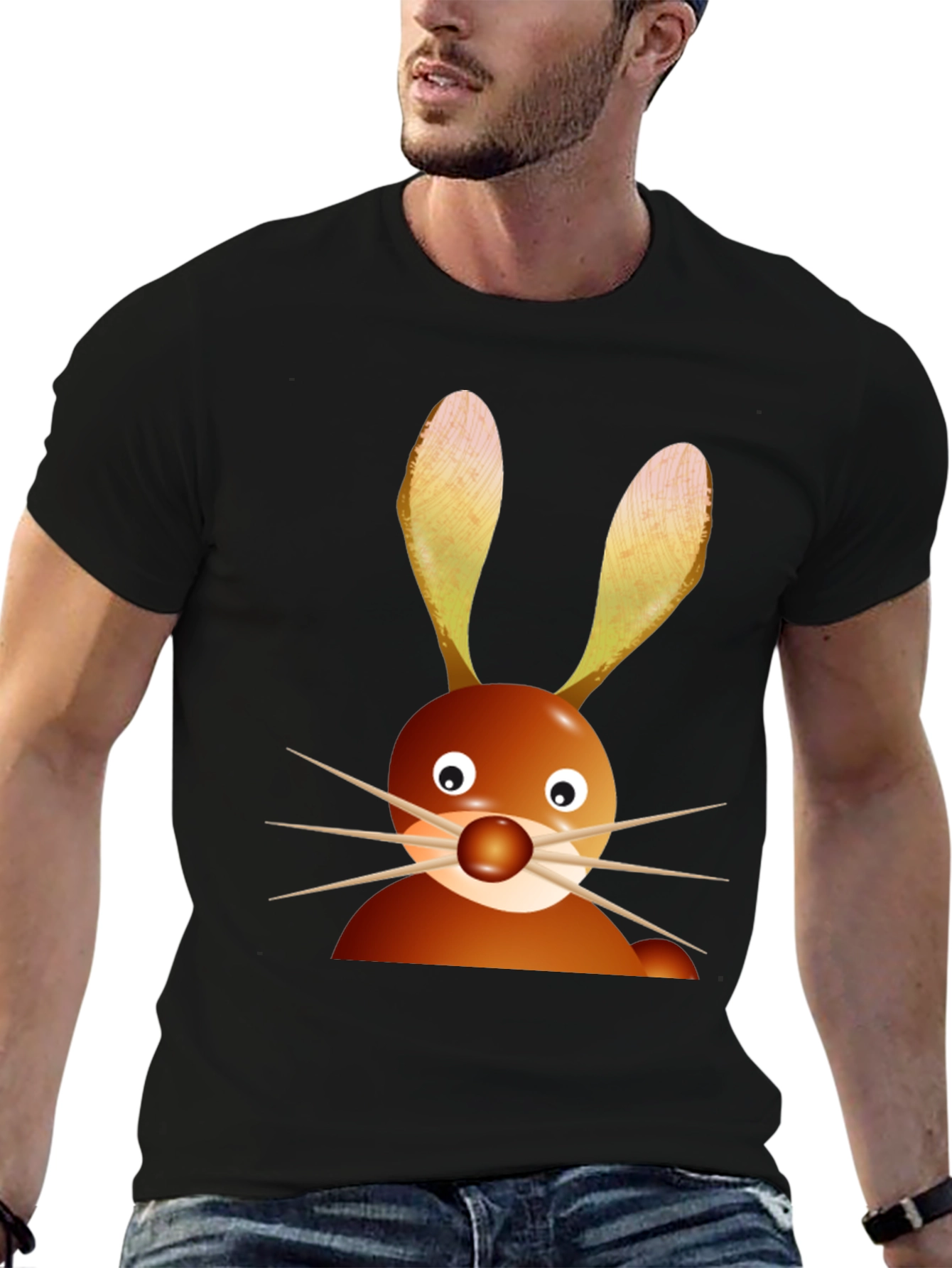 Black Funny Cartoon Bunny Rabbit Graphic Tee - Black view 6