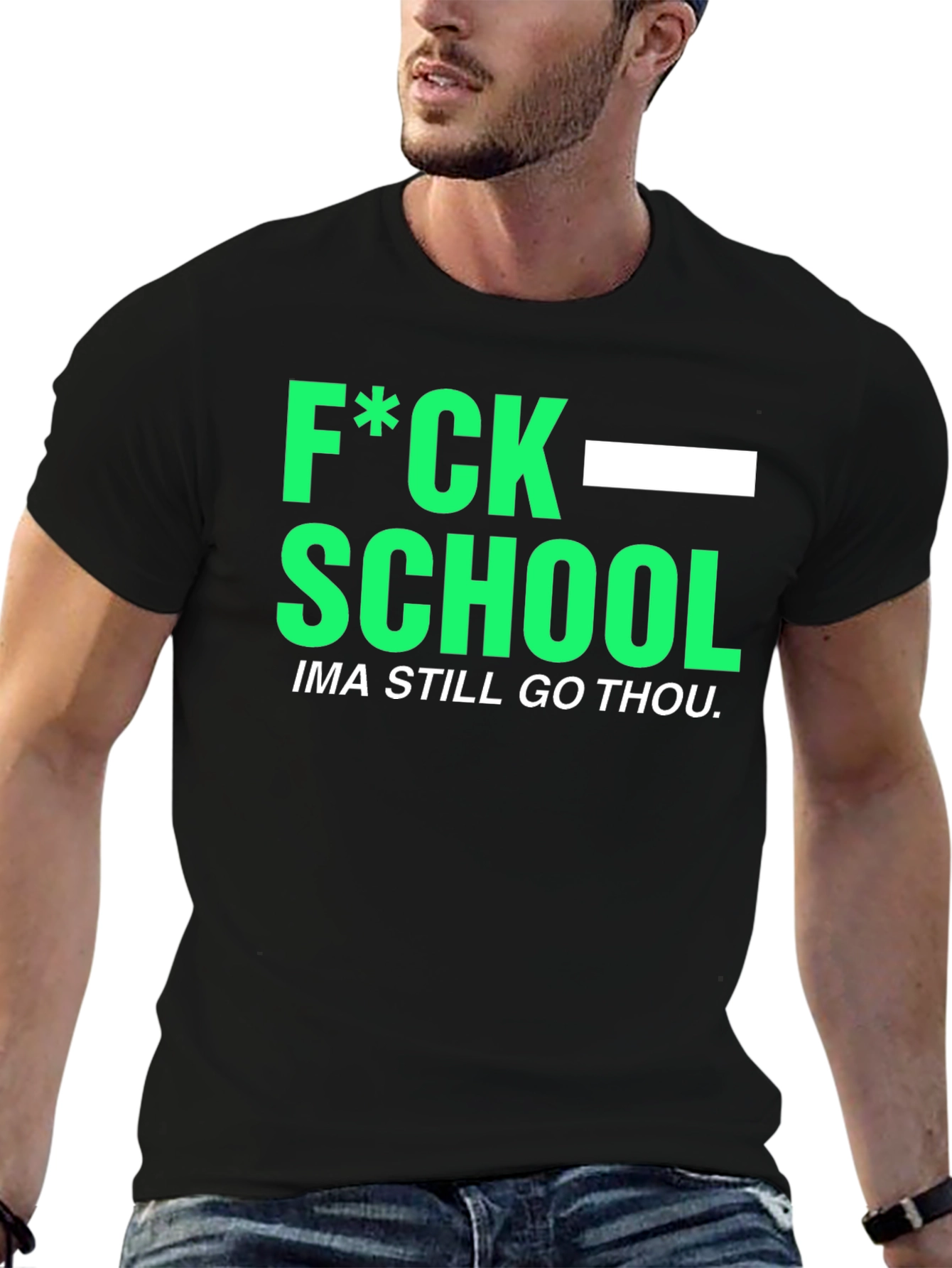 Black F*ck School Humor Tee - Black Graphic T-Shirt view 6