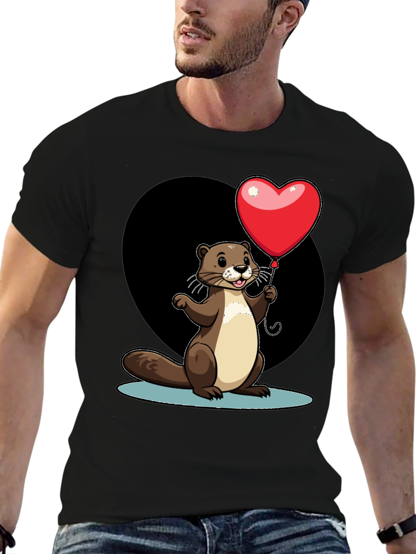 Black Heart Balloon Otter Graphic Tee - Valentine's Day view 6
