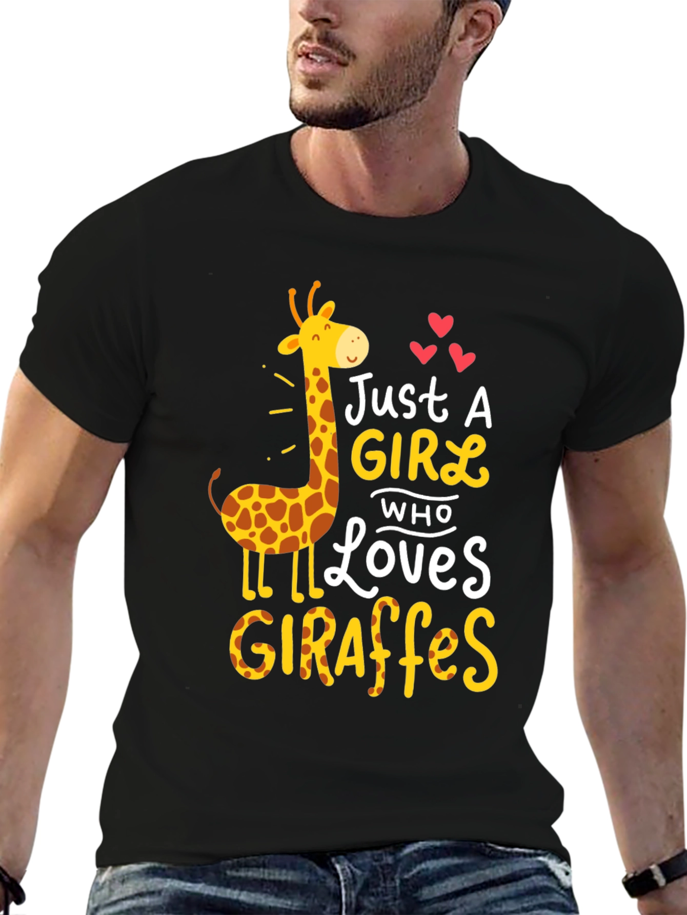 Black Just a Girl Who Loves Giraffes T-Shirt view 6