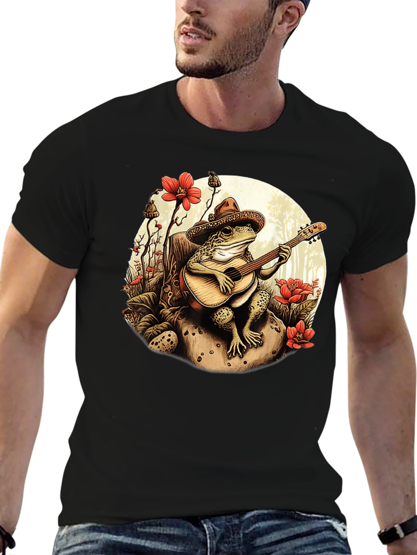 Black Frog Guitarist T-Shirt - Musical Amphibian Design view 6