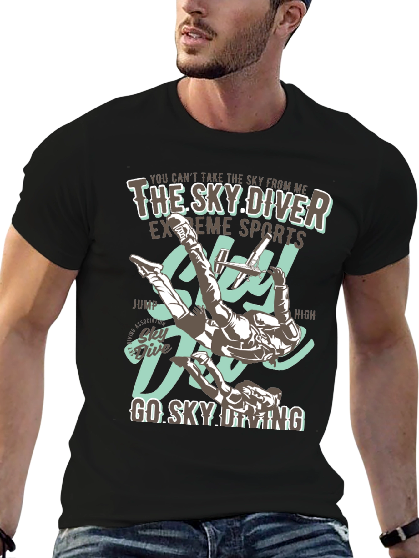 Black Sky Diving T-Shirt - Extreme Sports Graphic Tee view 6