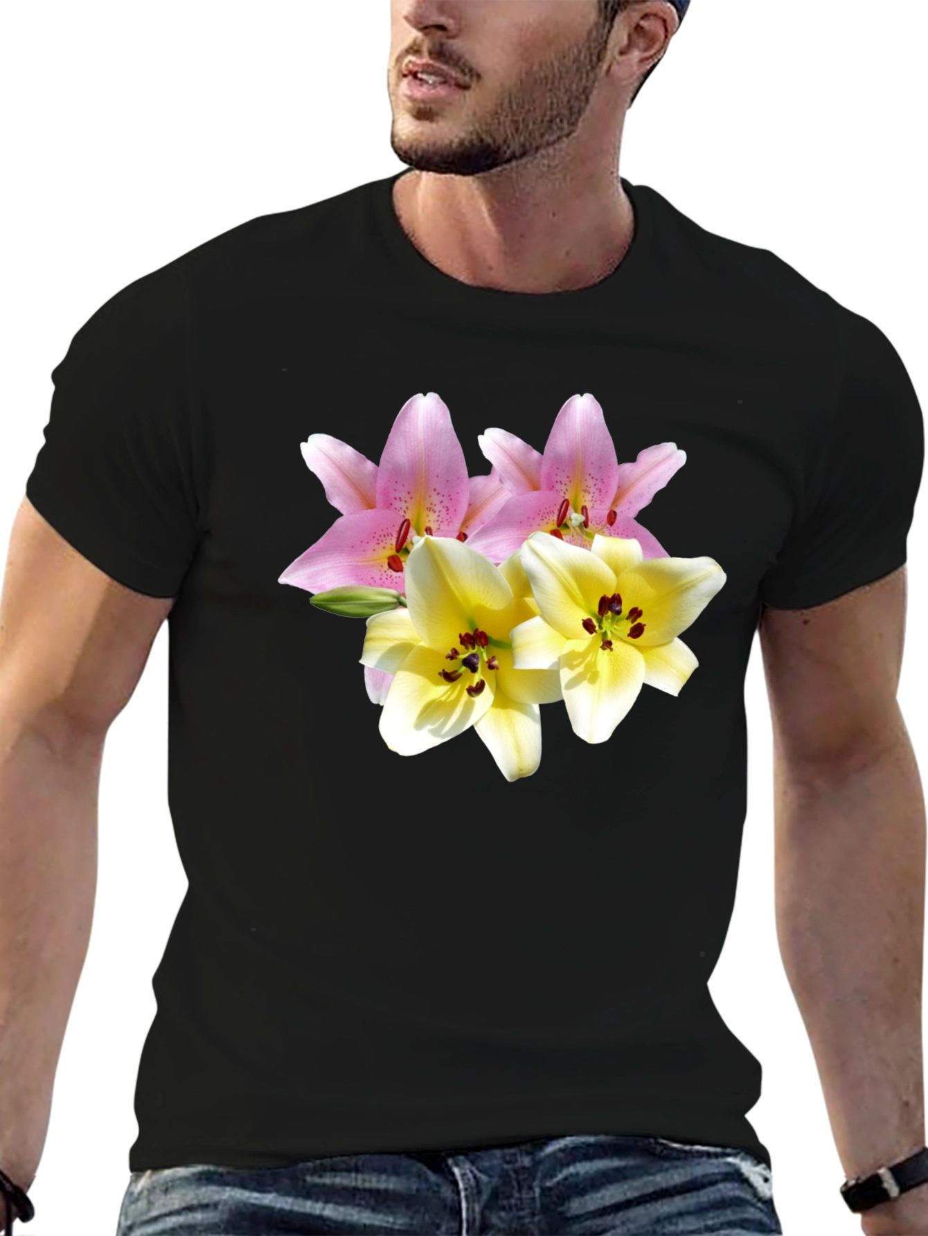 Black Floral Print Tee - Lily Design view 6