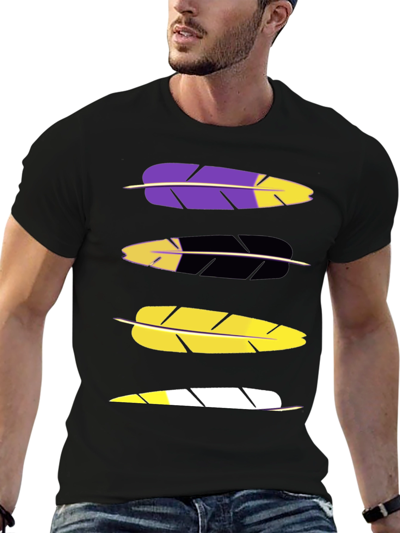 Black Feather Graphic Tee - Black Cotton Blend Casual T-Shirt view 6