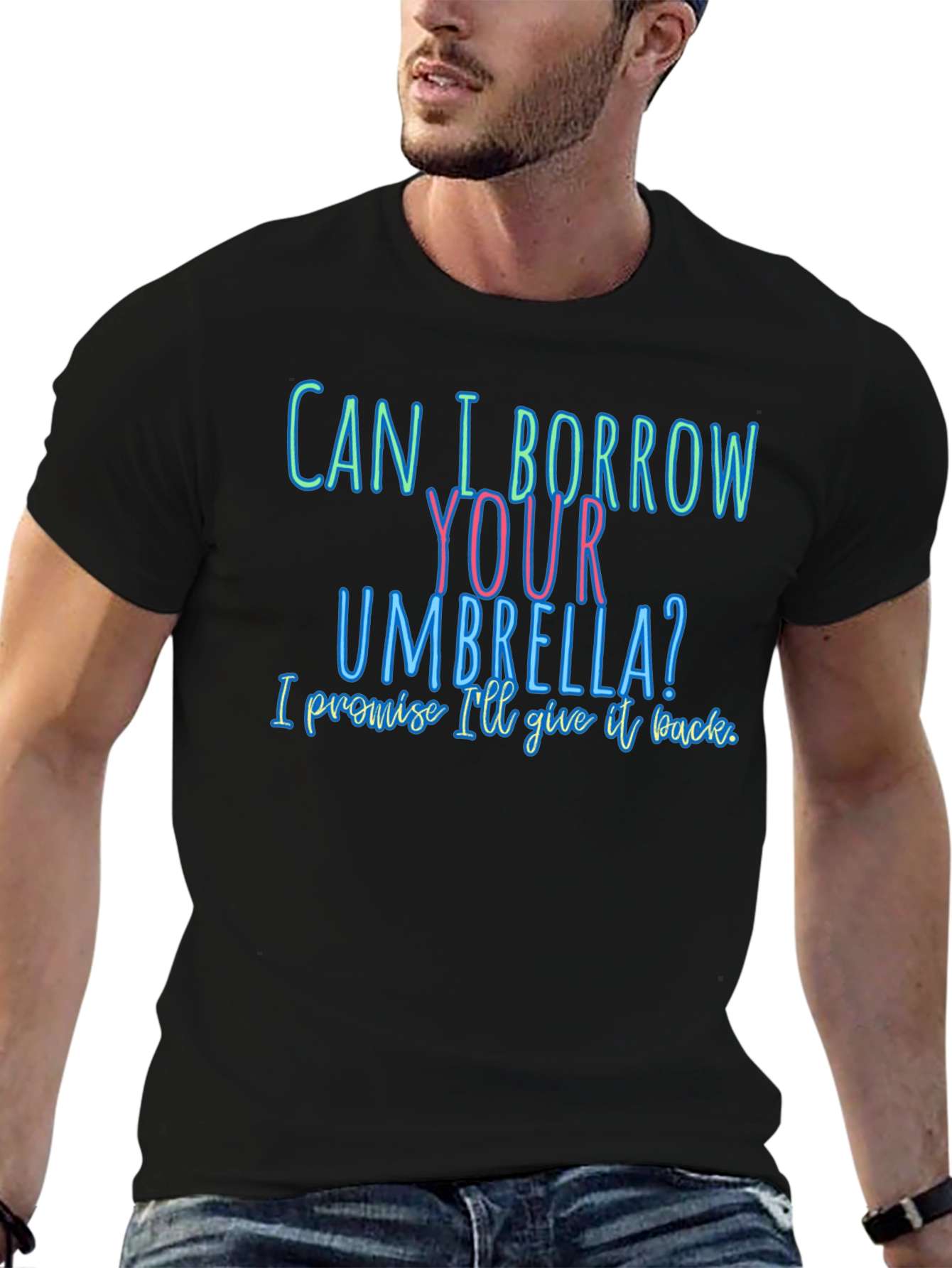 Black Funny T-Shirt: Can I Borrow Your Umbrella? view 6