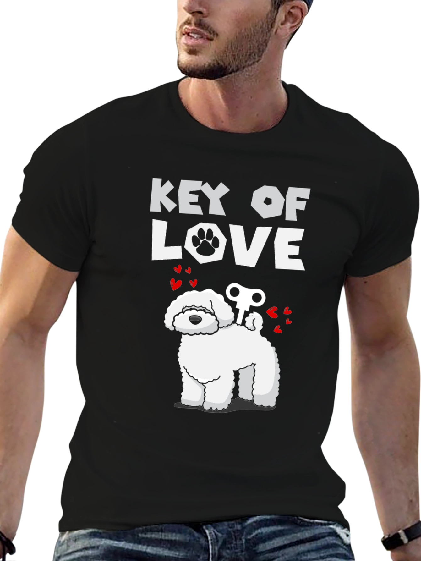 Black Key of Love Dog Graphic Tee - Novelty Dog Lover Shirt view 6