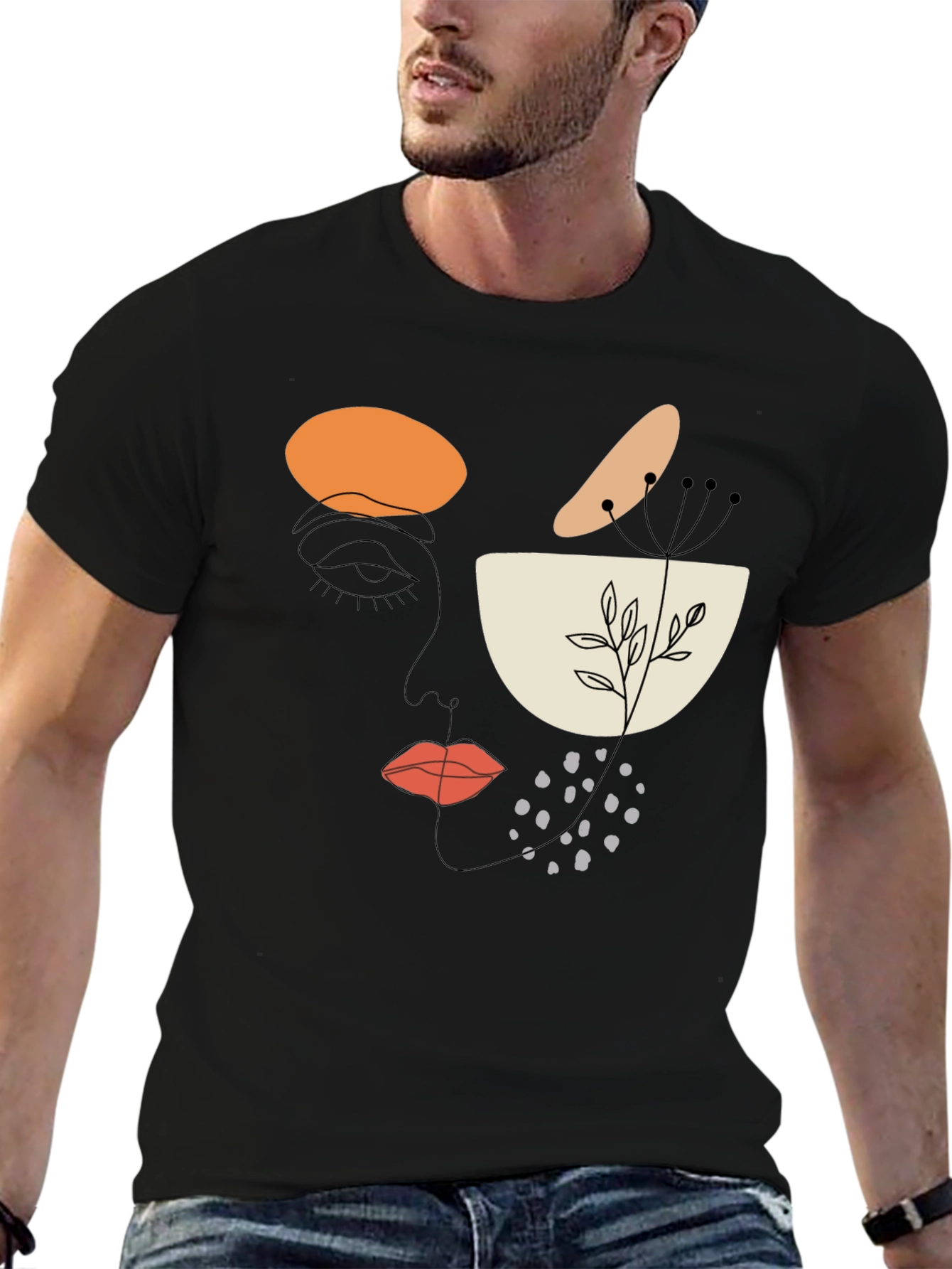 Black Abstract Face Graphic T-Shirt - Modern Art Tee view 6
