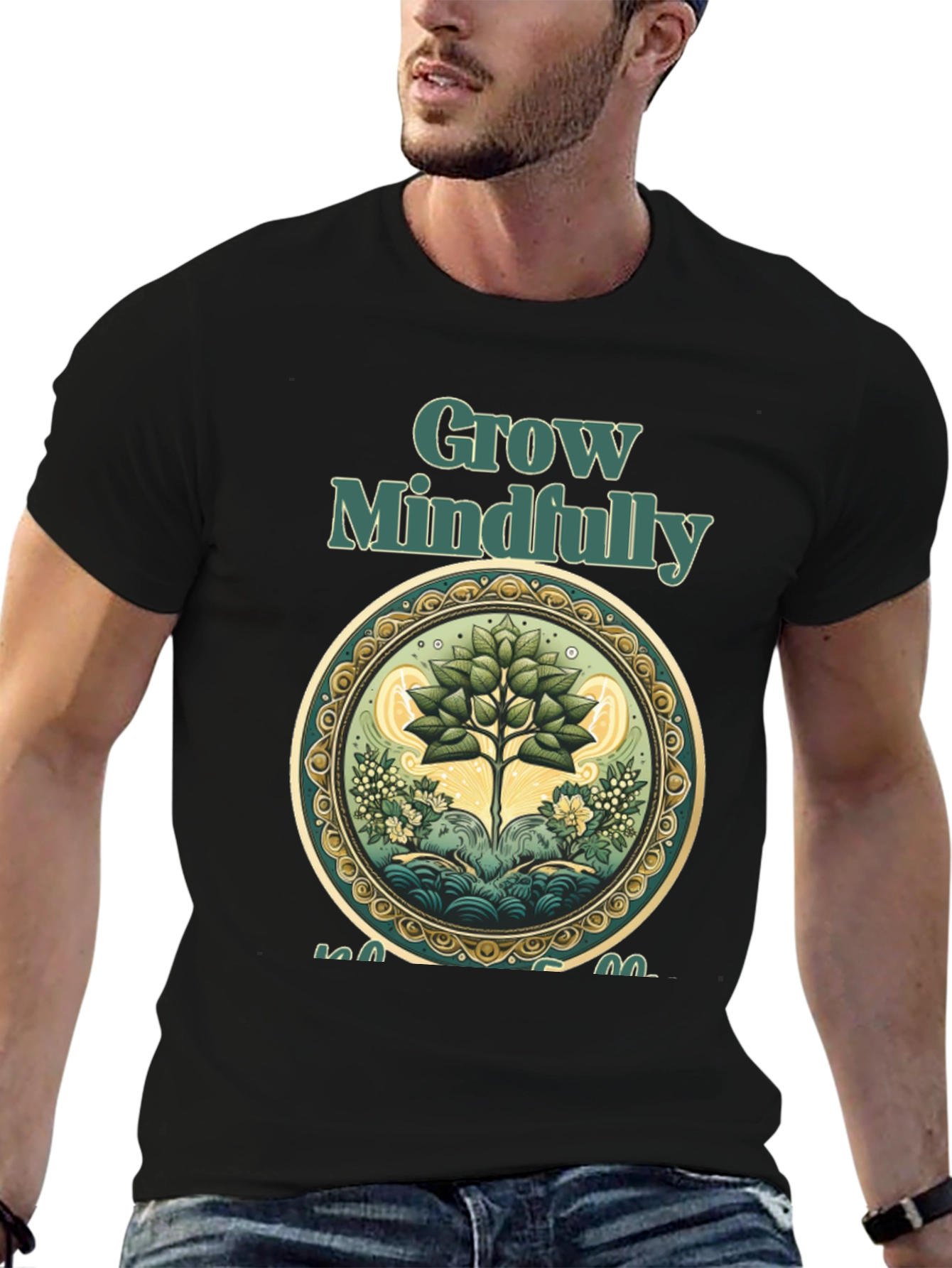 Black Grow Mindfully Tree Graphic Tee view 6