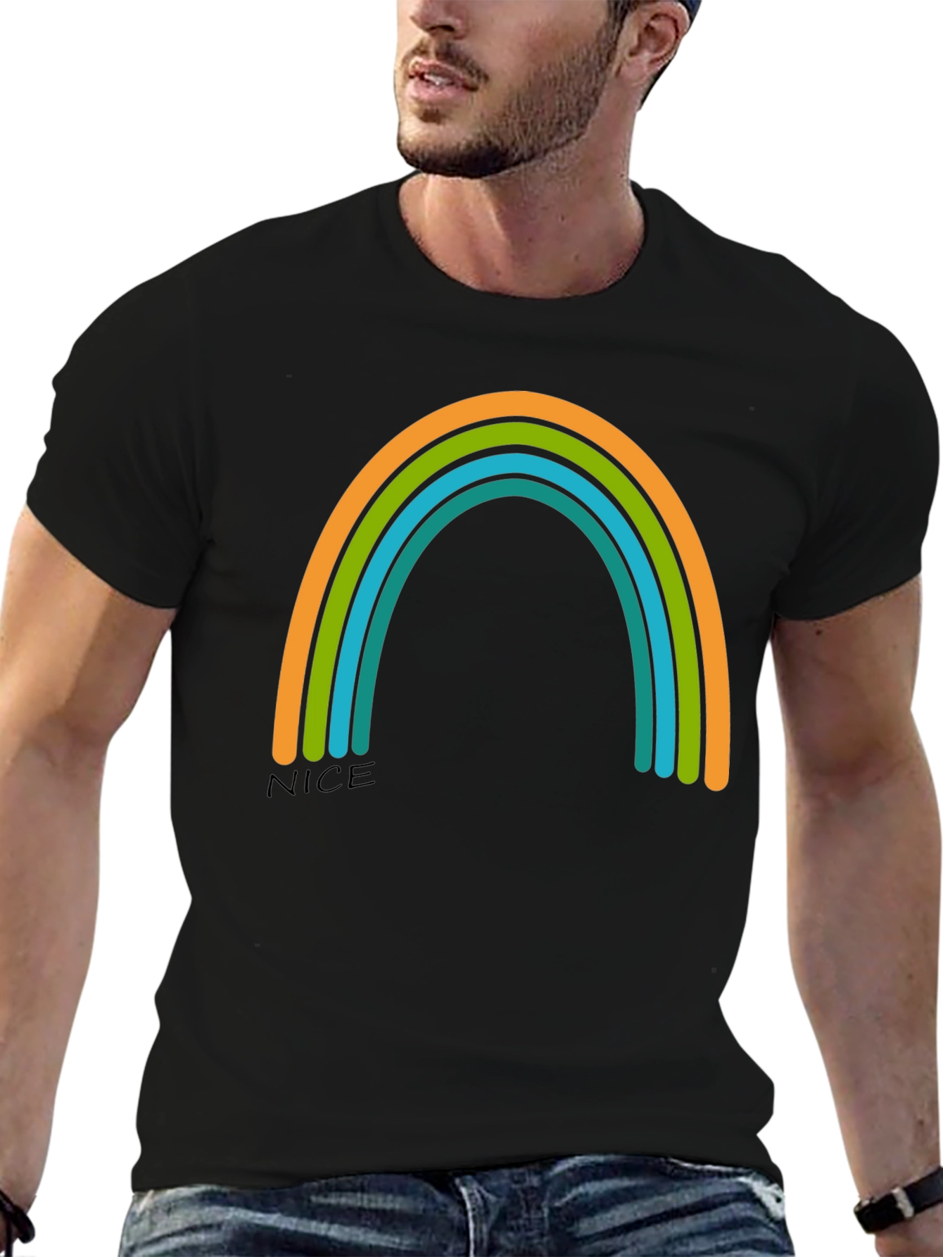 Black Rainbow Graphic Tee - Casual Black T-Shirt view 6