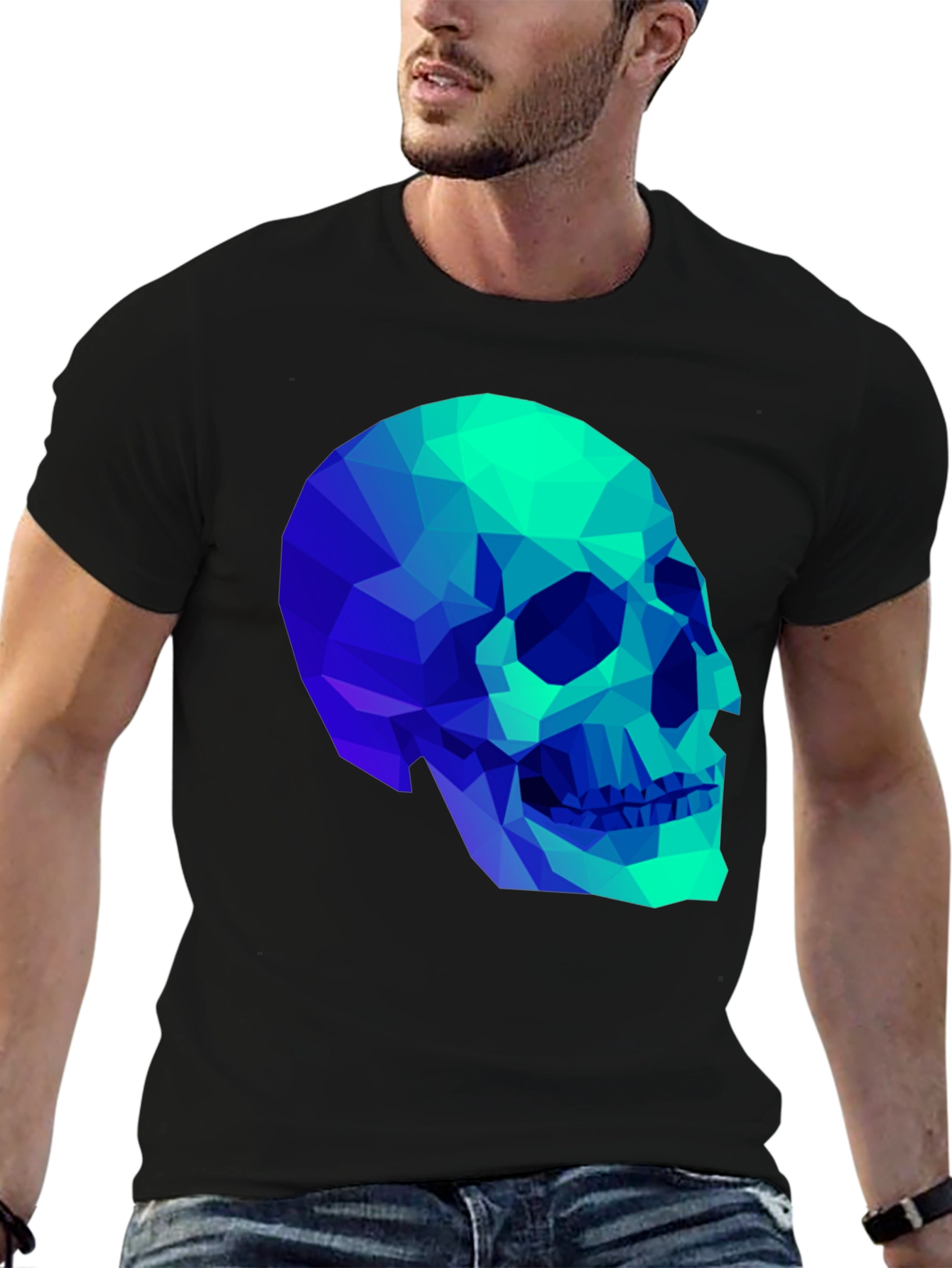 Black Geometric Skull Graphic Black T-Shirt view 6