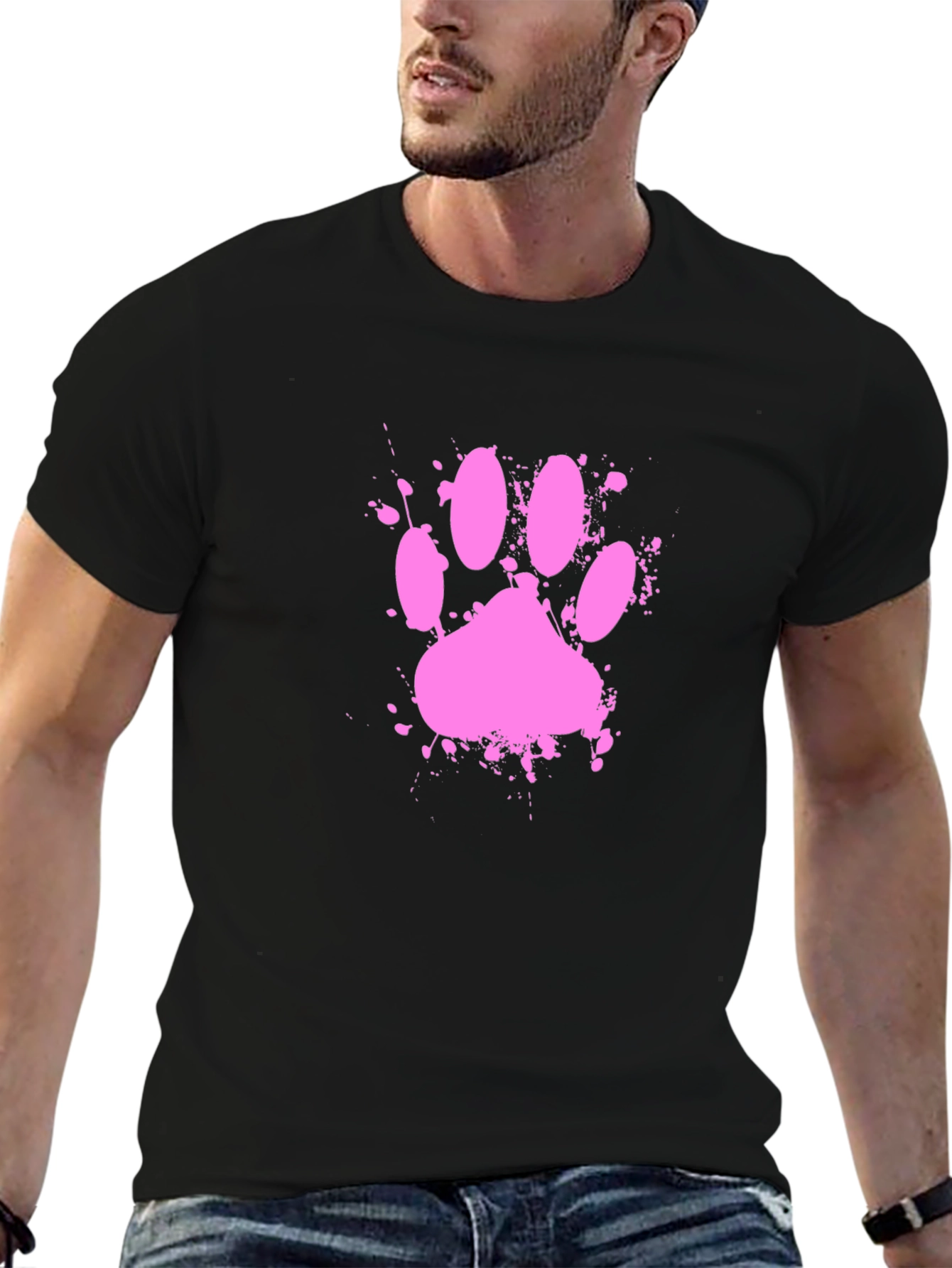 Black Pink Paw Print Splatter T-Shirt view 6