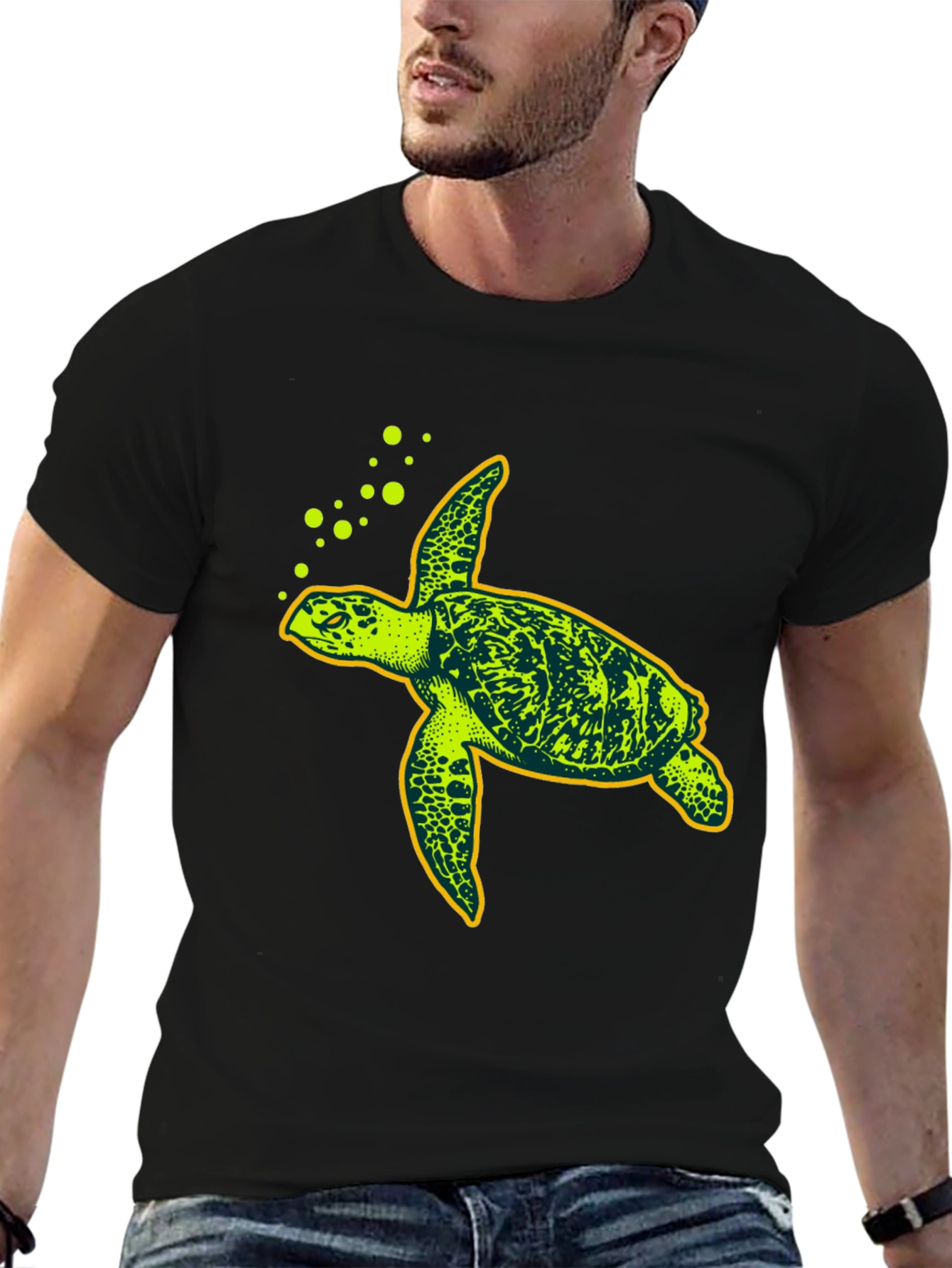 Black Sea Turtle Graphic Tee - Black Cotton T-Shirt view 6