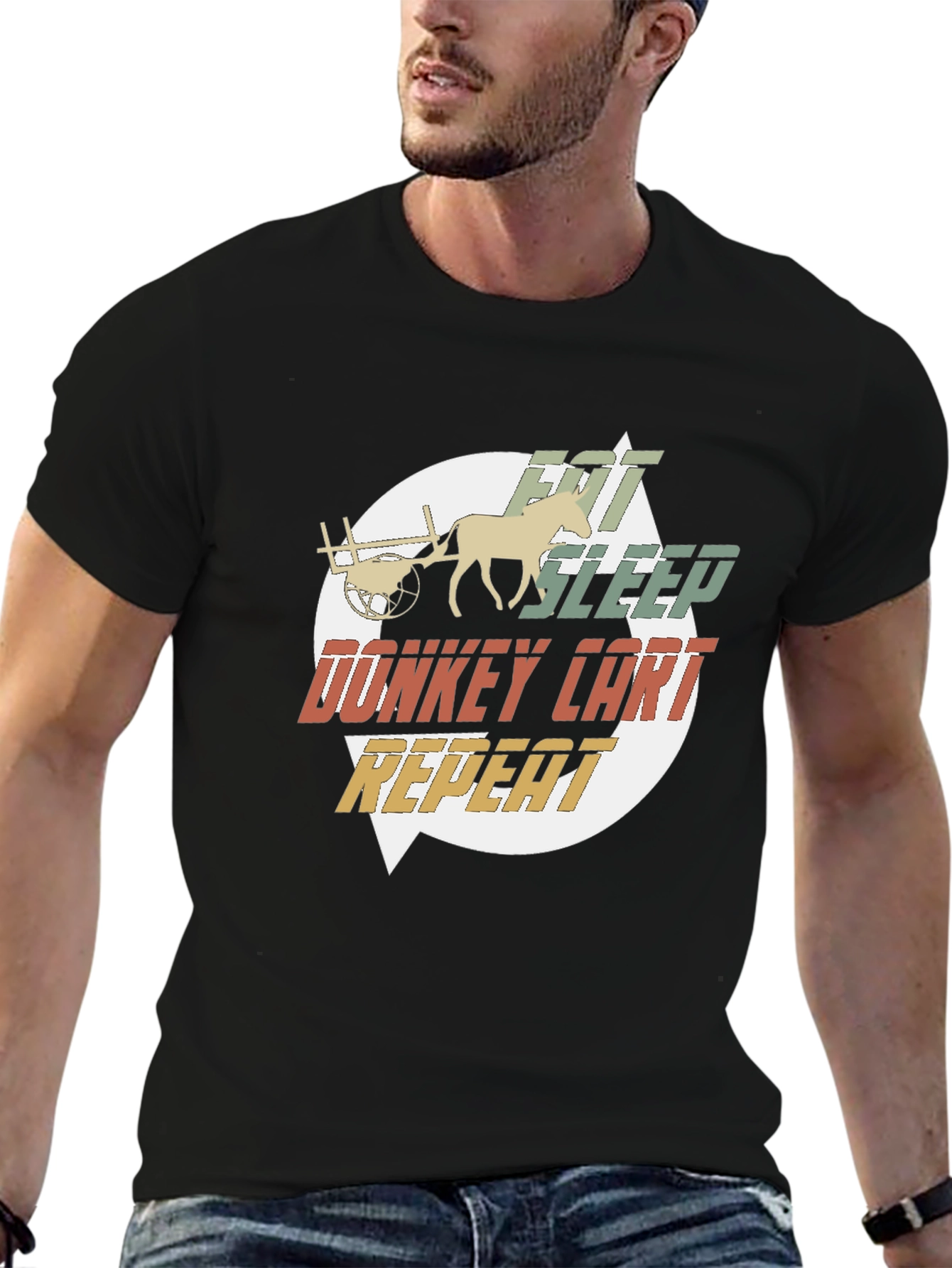 Black Eat Sleep Donkey Cart Repeat T-Shirt view 6